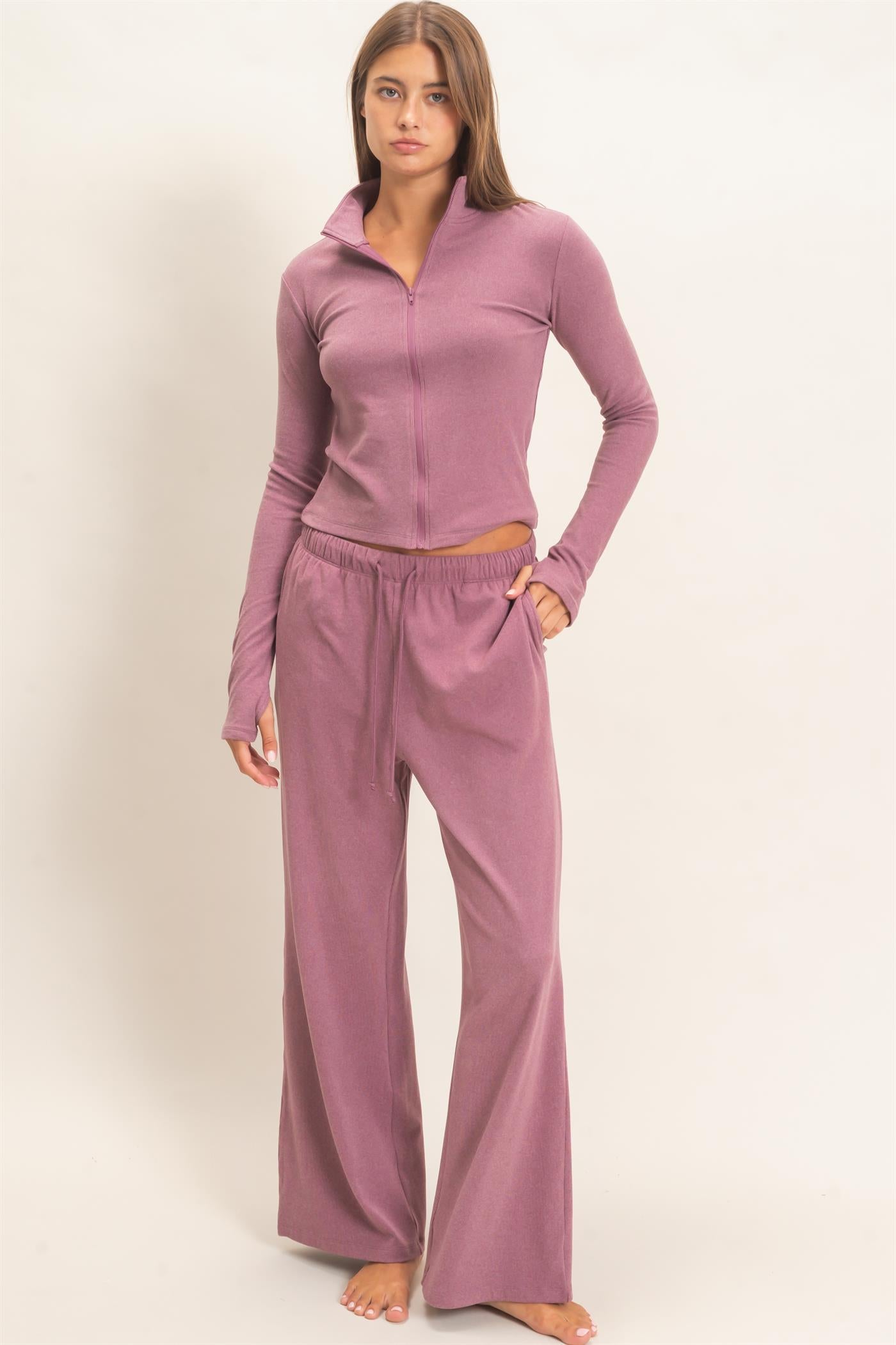 Wholesale Wide Leg Pants With Drawcord Pants DZ26E288 PLUM DOUBLE ZERO