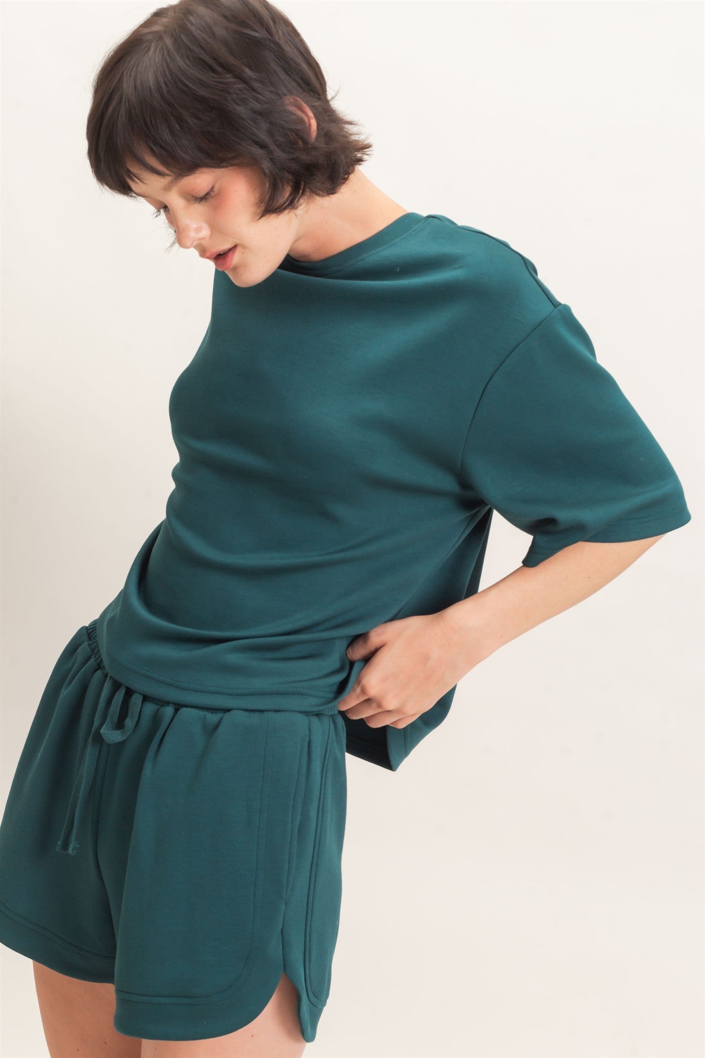 Wholesale Loose Fit Crew Neck Short Sleeve Top Clothing Tops DZ26C965 DEEP GREEN DOUBLE ZERO