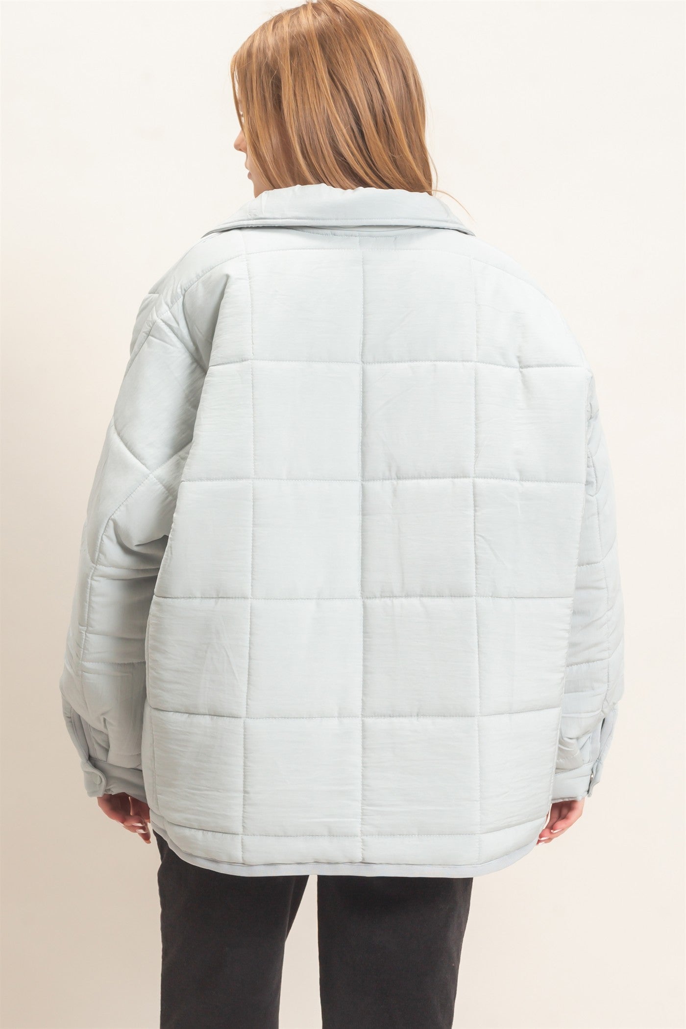 Wholesale Quilted Mock Neck Zip-Up Puffer Jacket Coats & Jackets HF26C865 DUSTY AQUA HYFVE