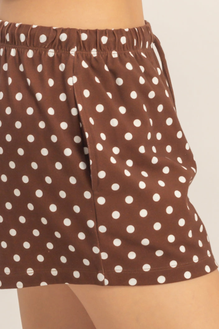 Wholesale Polka Dot Drawstring Shorts Shorts DZ26C385 BROWN DOUBLE ZERO