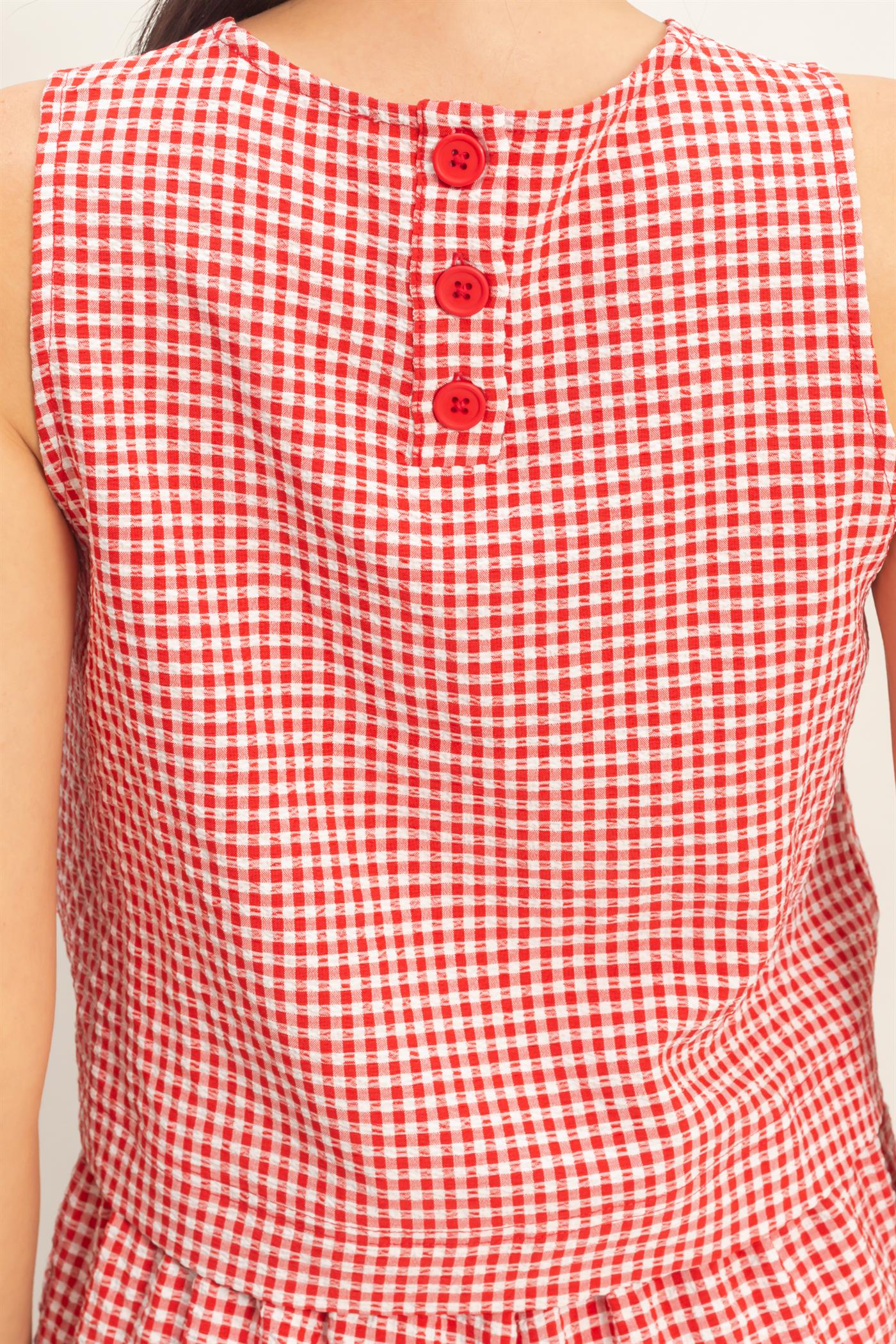 Wholesale Gingham Checkered Sleeveless Top And Skort Set Clothing DZ26C688-SET RED DOUBLE ZERO