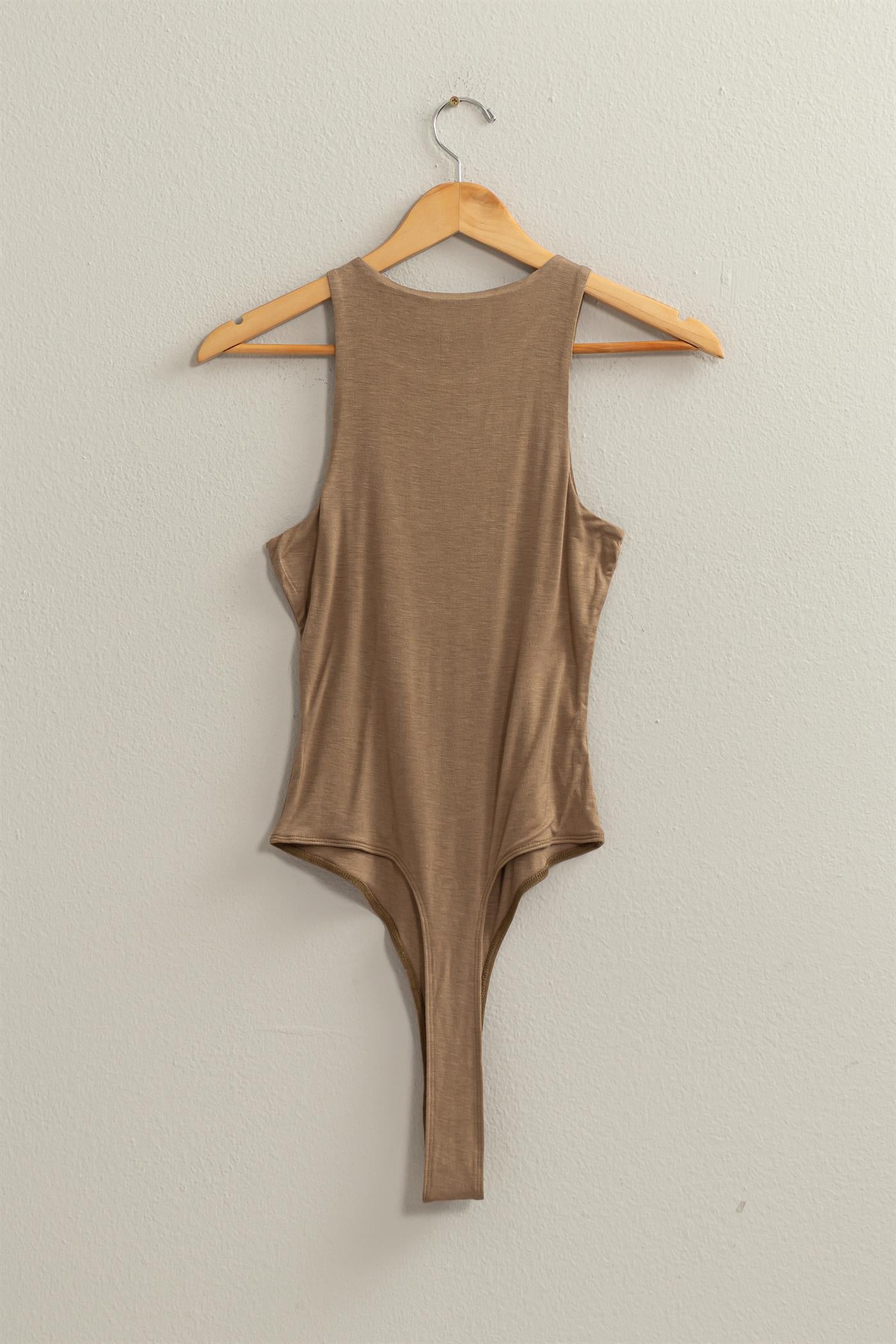 Wholesale Sleeveless Tank Top Bodysuit Clothing Tops DZ24A893-D MOCHA BROWN DOUBLE ZERO
