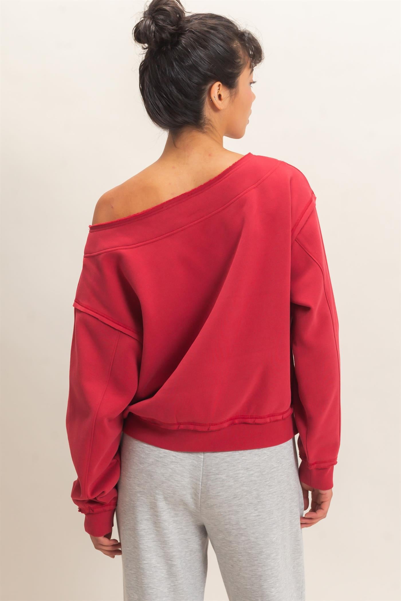 Wholesale Off Shoulder Sweatshirt Sweatshirts DZ26C880 DARK RED DOUBLE ZERO