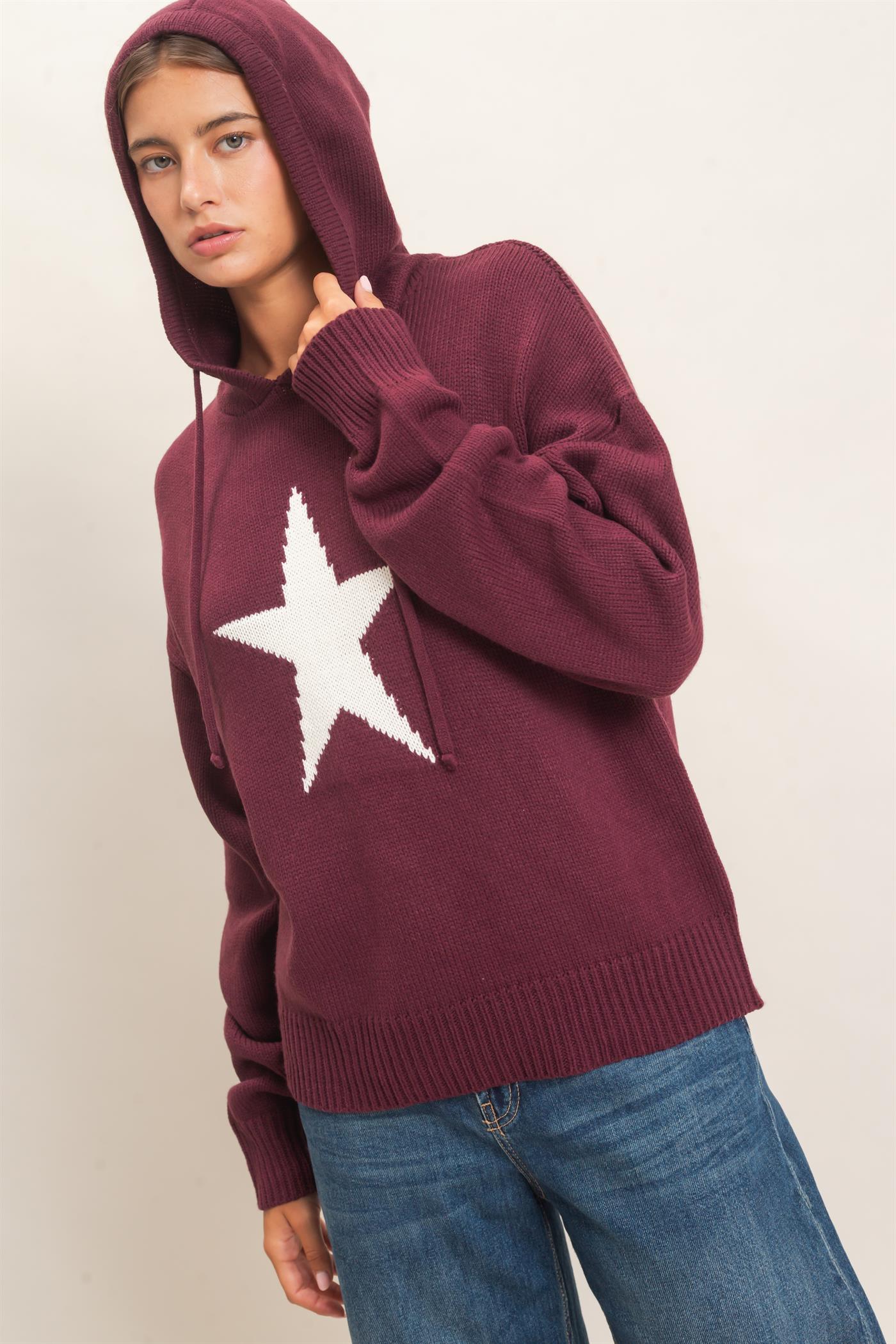 Wholesale Star Hooded Sweater Hoodies DZ26E811 DARK CHERRY DOUBLE ZERO