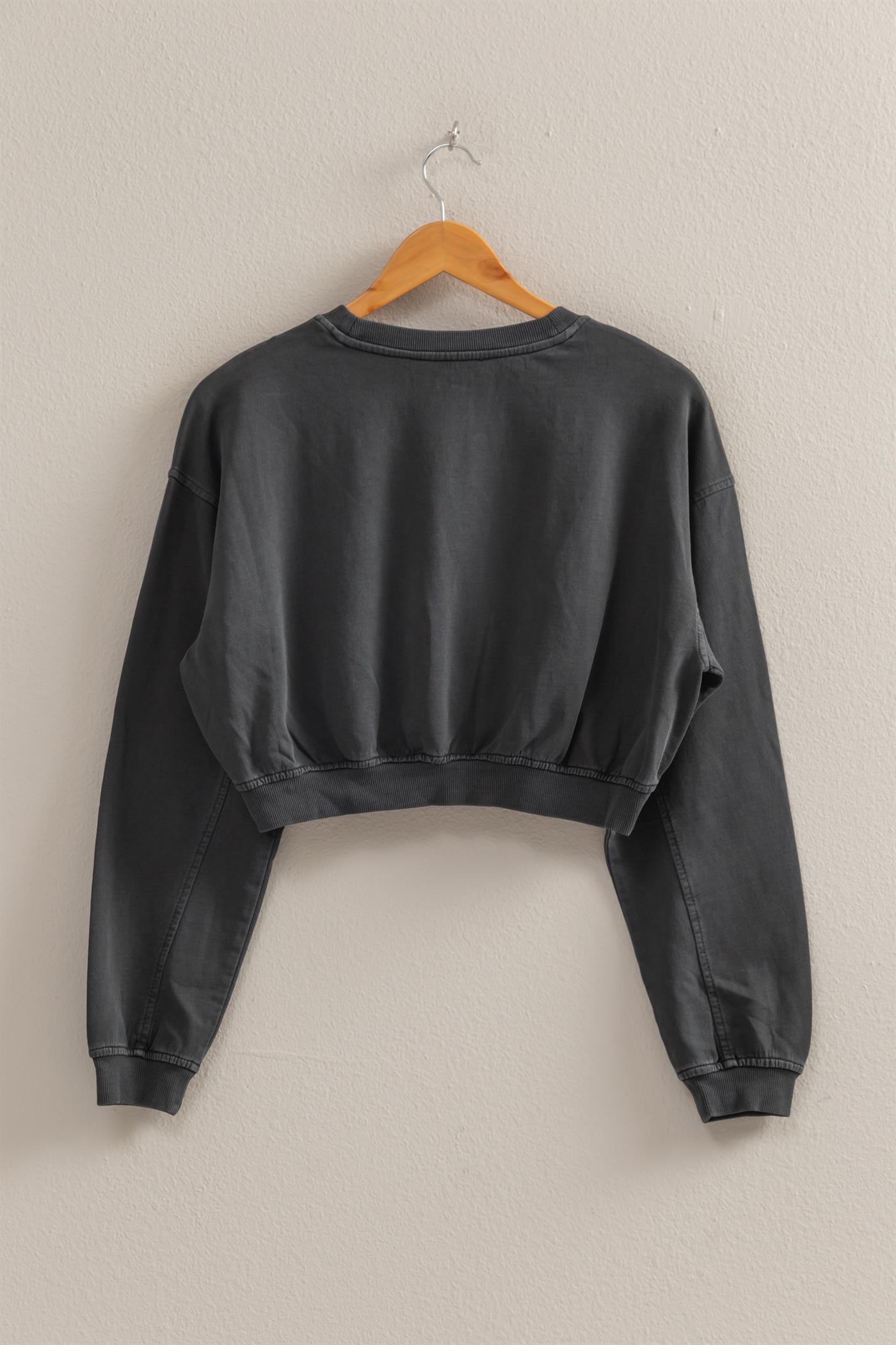 Wholesale Crew Neck Long Sleeve Crop Sweatshirt Sweatshirts DZ25A923 BLACK DOUBLE ZERO