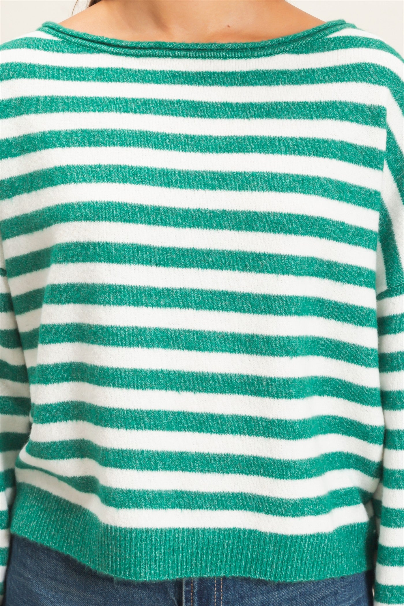 Wholesale Off The Shoulder Striped Sweater Sweaters DZ26E653 EMERALD DOUBLE ZERO