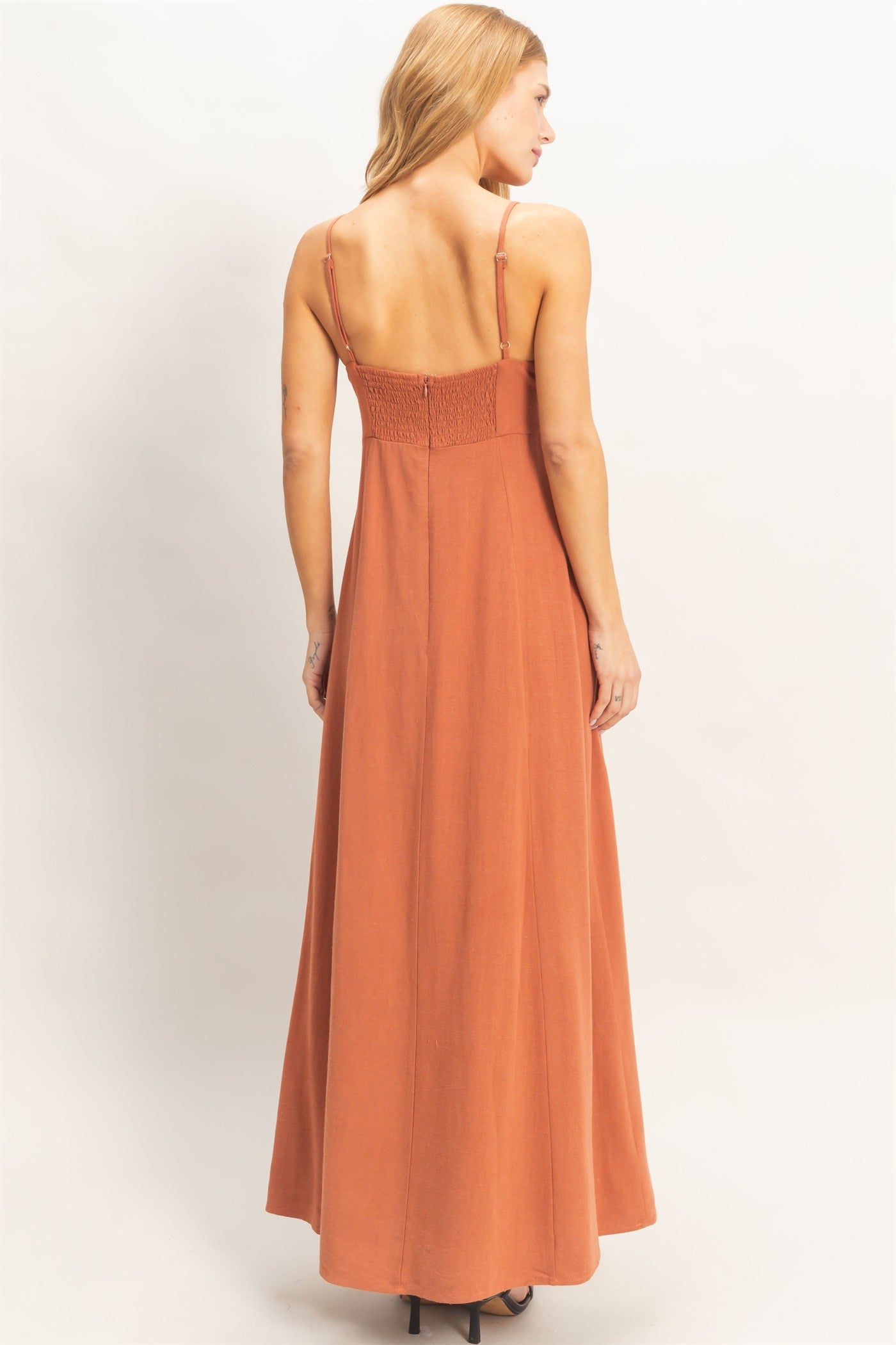 Wholesale Woven Lace Trim Maxi Dress Dresses HF26A498 TERACOTTA HYFVE