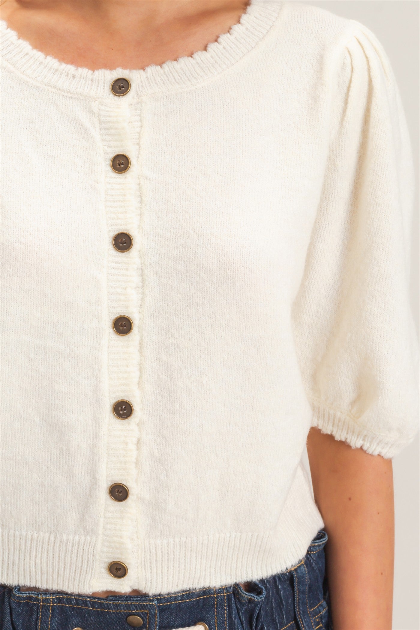 Wholesale Button-Up Puff Sleeve Sweater Cardigan Cardigans HF26E165 CREAM HYFVE