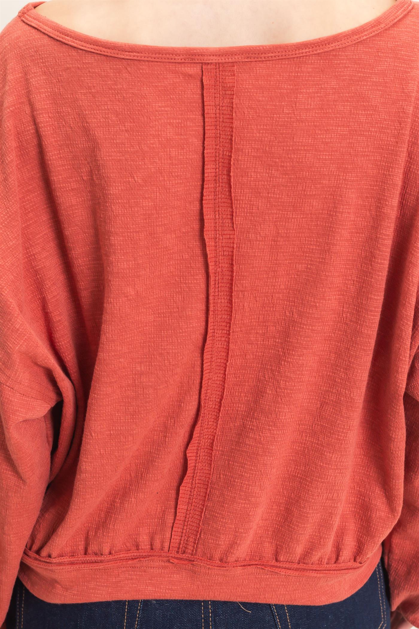 Wholesale Relaxed Boat Neck Long Sleeve Top Clothing Tops HF25F340 BRICK HYFVE
