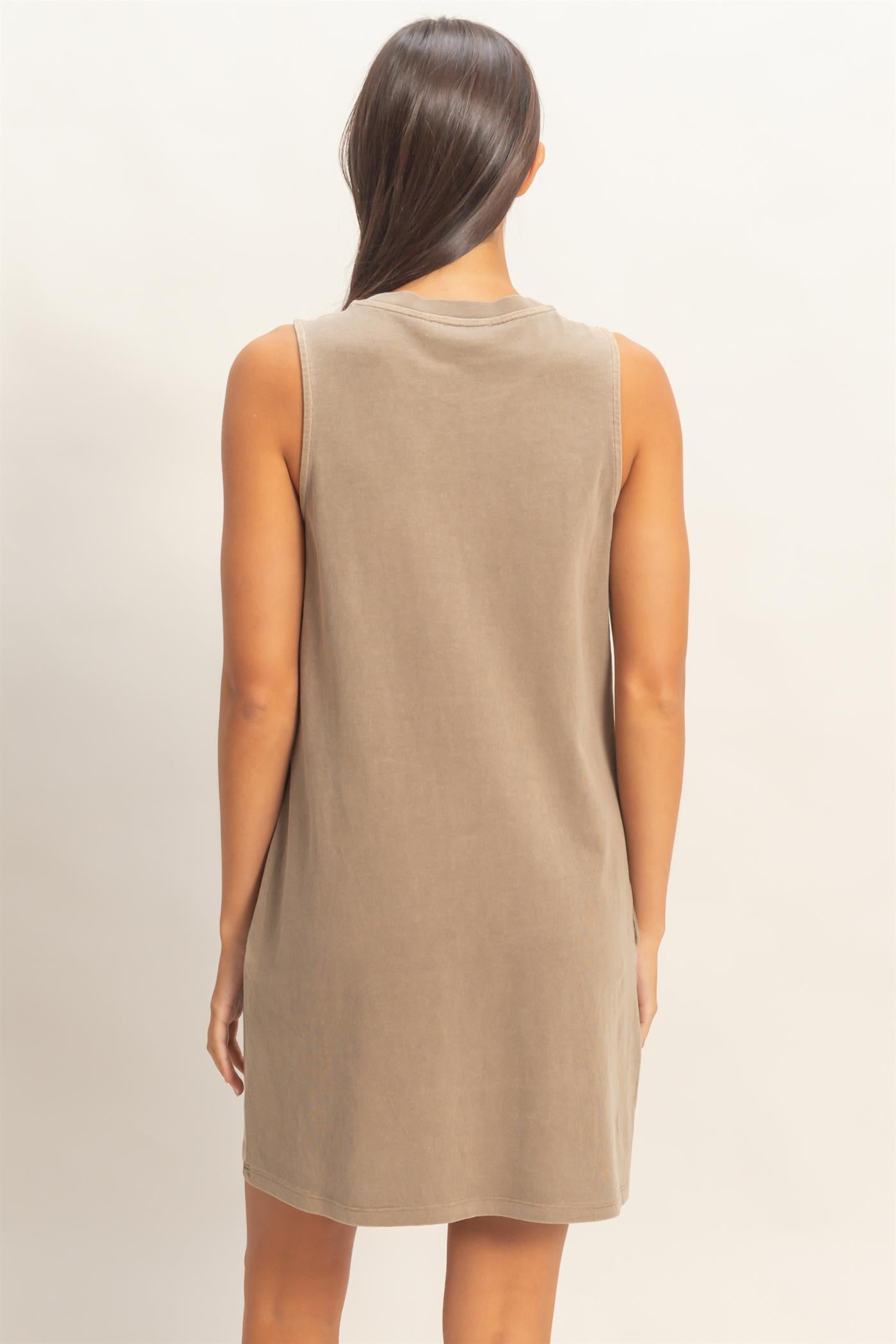 Wholesale Pigment Dyed Sleeveless Mini Dres Dresses DZ26A745 MOCHA DOUBLE ZERO