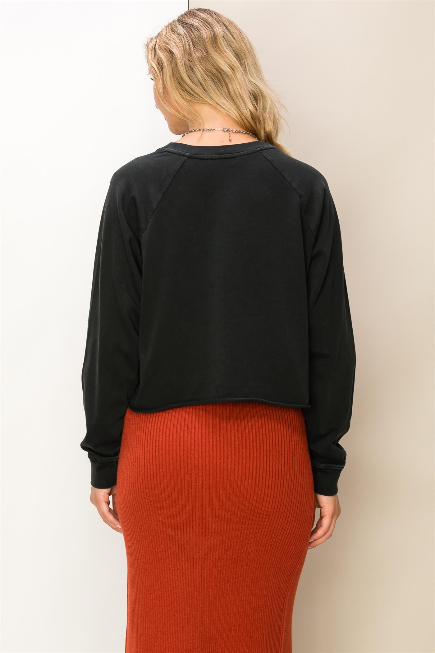 Wholesale Raglan Long Sleeve Top Clothing Tops DZ23G286 BLACK DOUBLE ZERO