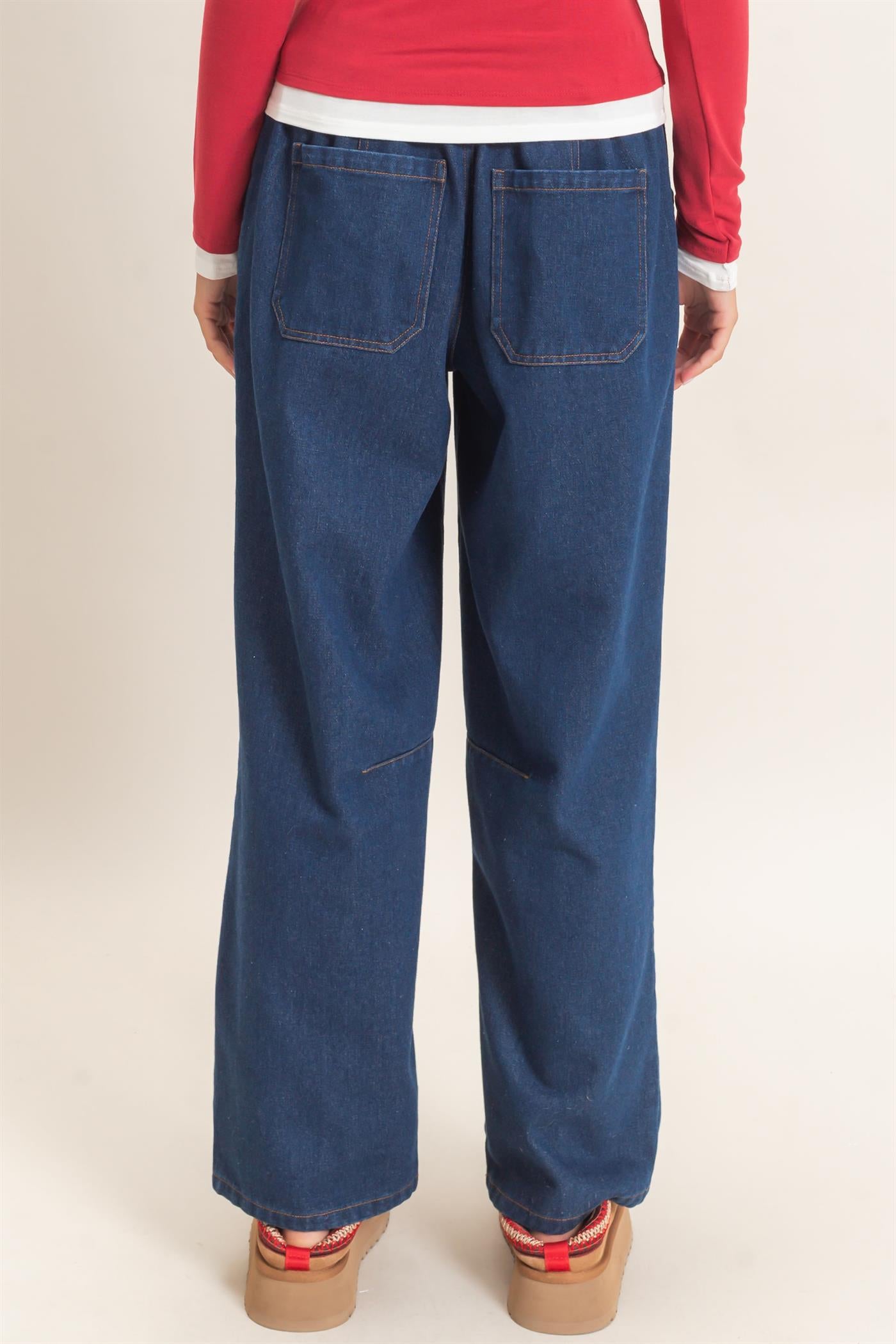 Wholesale Elastic Waist Denim Pants Pants DZ26F306 DARK BLUE DOUBLE ZERO