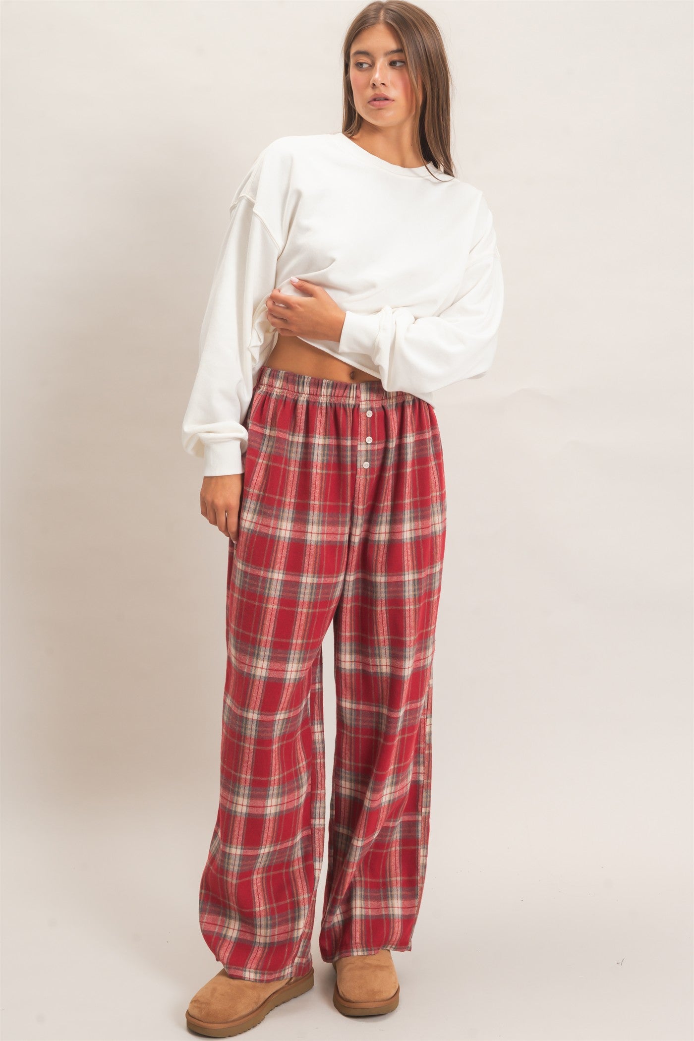 Wholesale Plaid Wide-Leg Pants Pants DZ26F271 RED DOUBLE ZERO