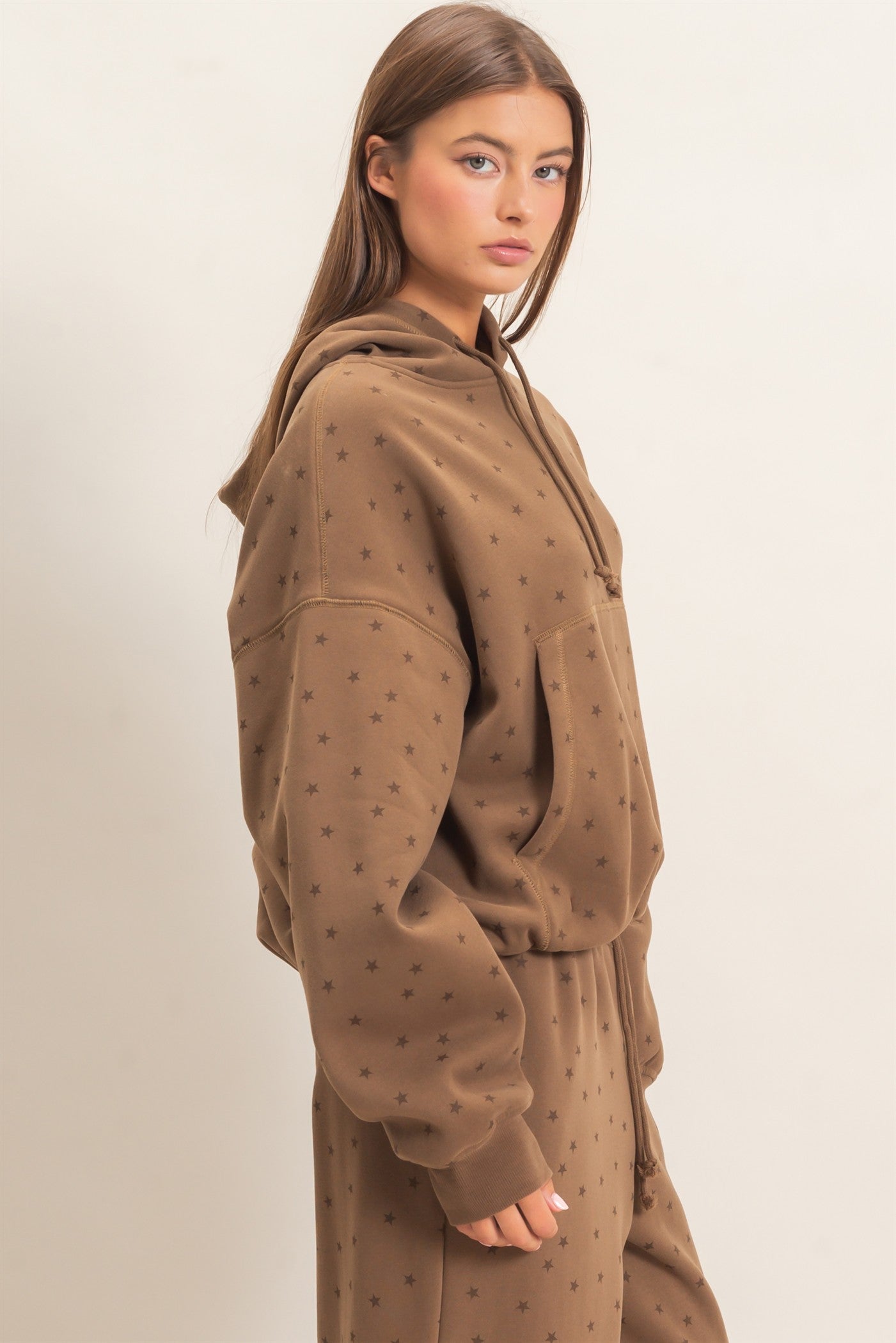 Wholesale Star Print Bubble Hoodie Hoodies DZ26C911 MOCHA DOUBLE ZERO