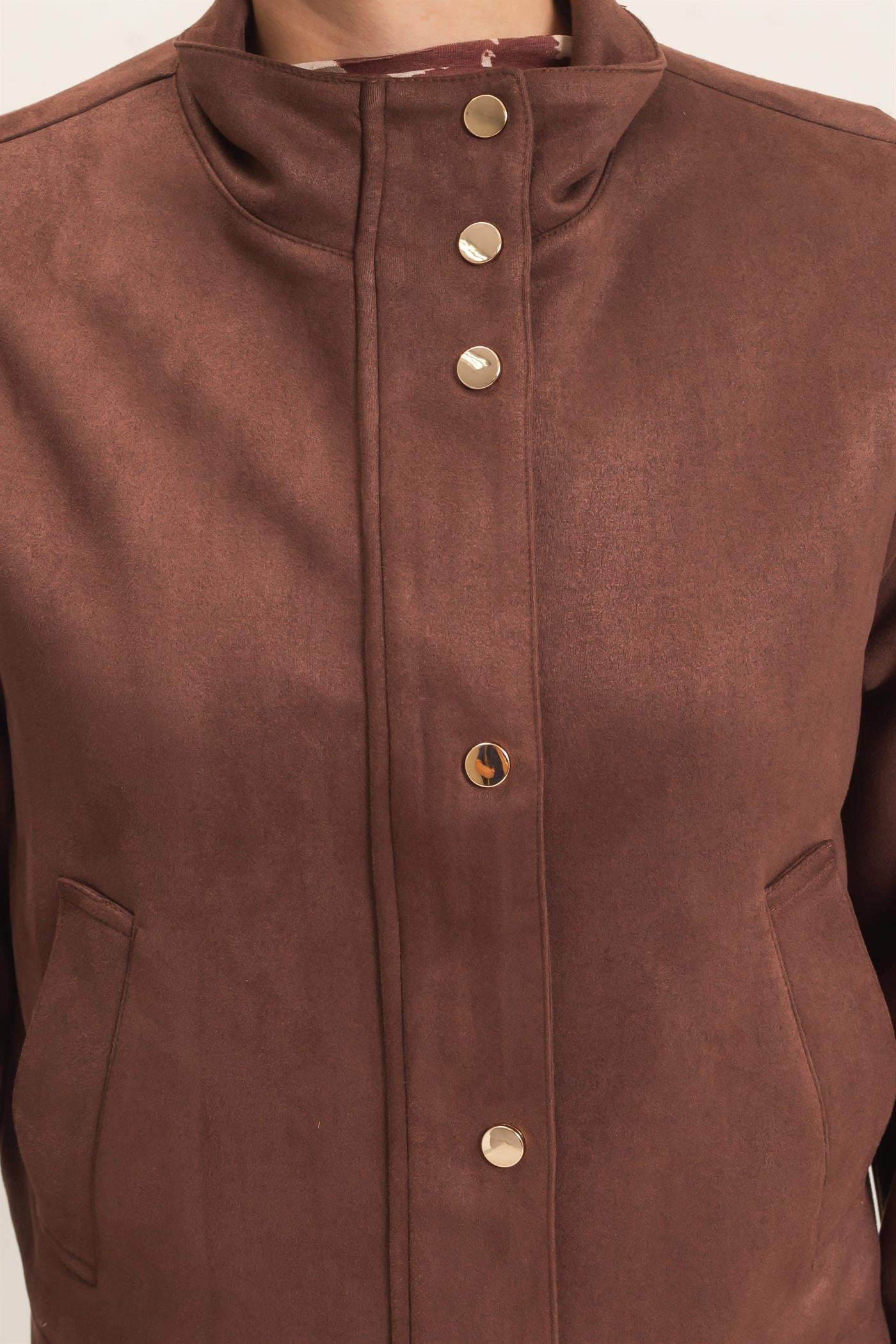 Wholesale Collar Suede Snap Jacket Coats & Jackets HF26E373 CHESTNUT HYFVE