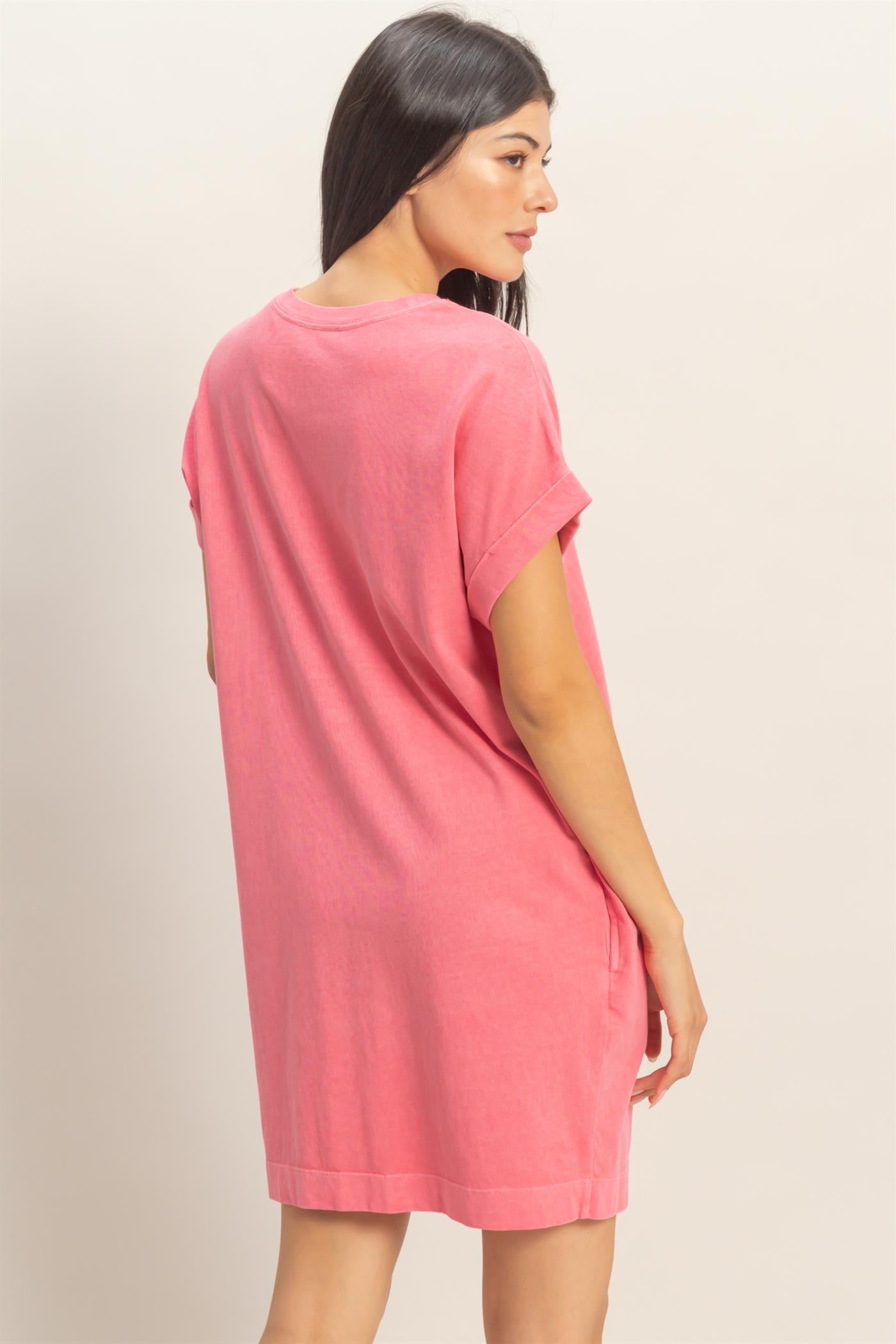 Wholesale Round Neck T-Shirt Mini Dress Dresses DZ26A029 TAFFY PINK DOUBLE ZERO