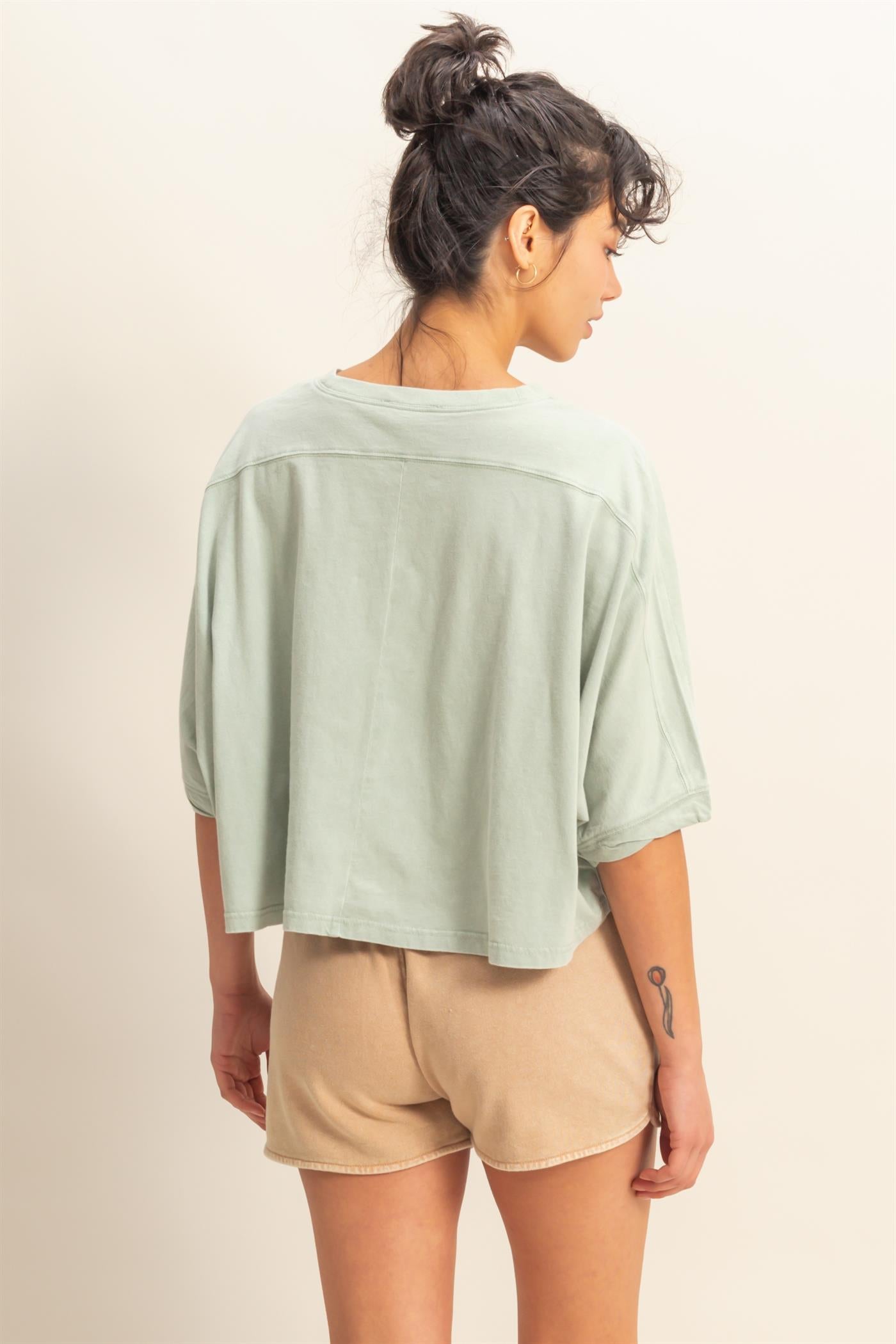 Wholesale Flowy Bat Wing Sleeves Knit Top Clothing Tops DZ25A797 SAGE GREEN DOUBLE ZERO
