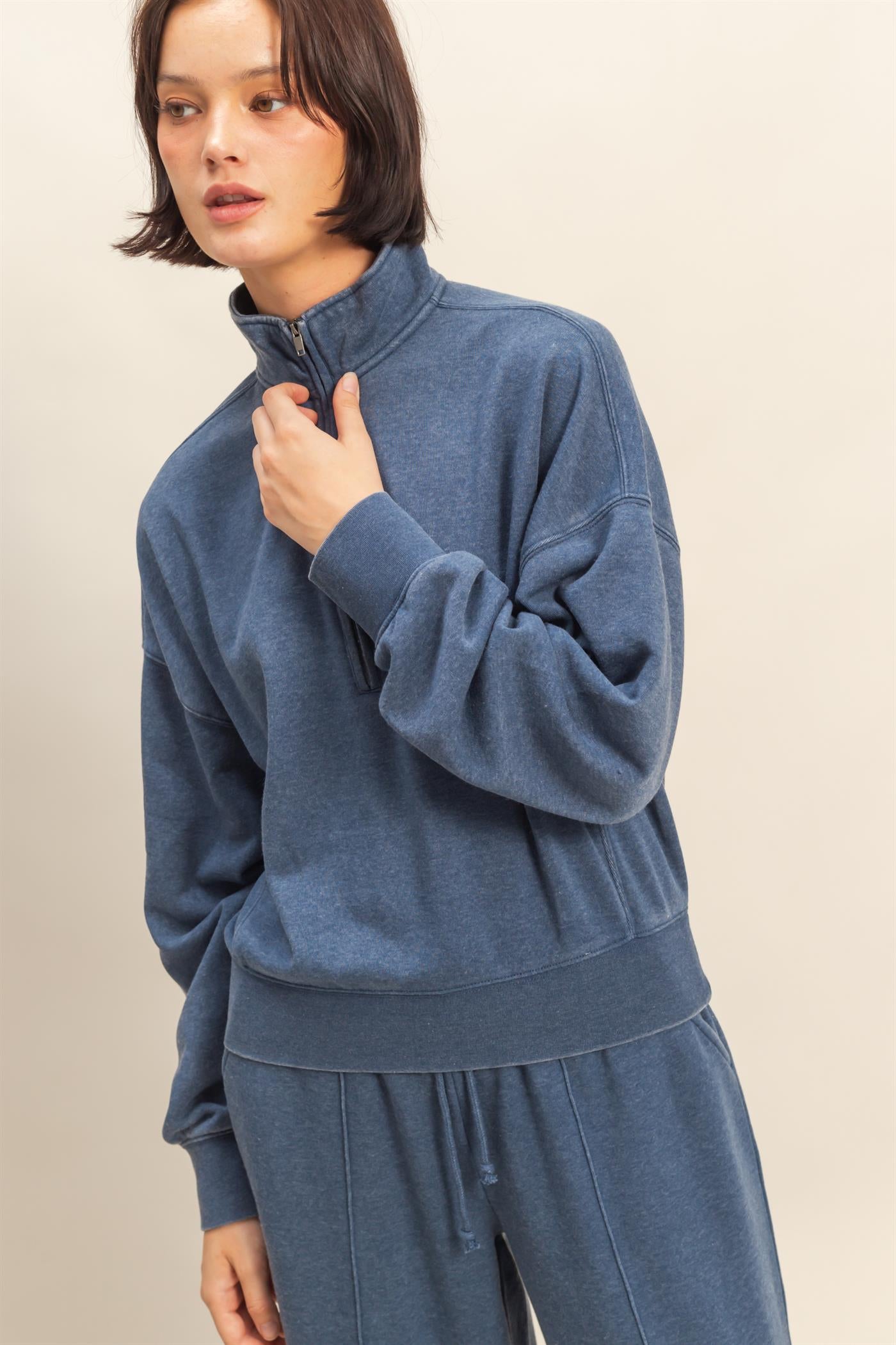 Wholesale Love This Way Half-Zip Sweatshirt Sweatshirts DZ25C908 DUSTY NAVY DOUBLE ZERO