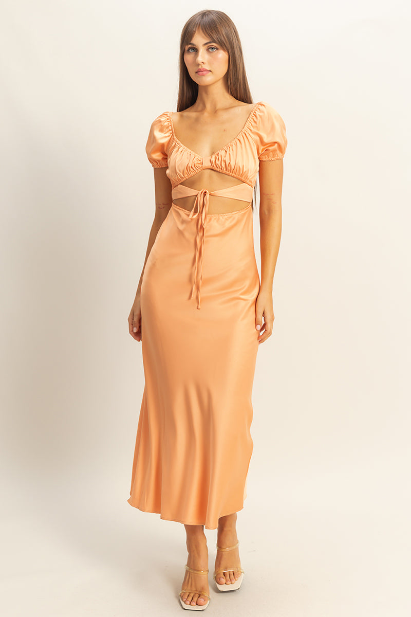 Wholesale Front Tie Maxi Dress Dresses FS22E780 L.ORANGE HYFVE