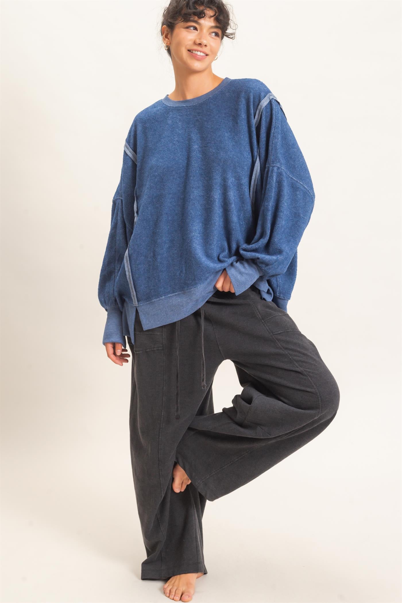 Wholesale Mineral Washed Barrel Sweatpants Pants DZ26F246 BLACK DOUBLE ZERO