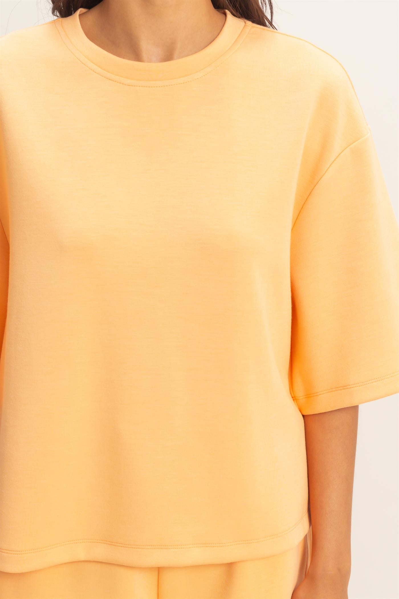 Wholesale Scuba Short Sleeve Boxy Top T-Shirts DZ26A271 APRICOT DOUBLE ZERO