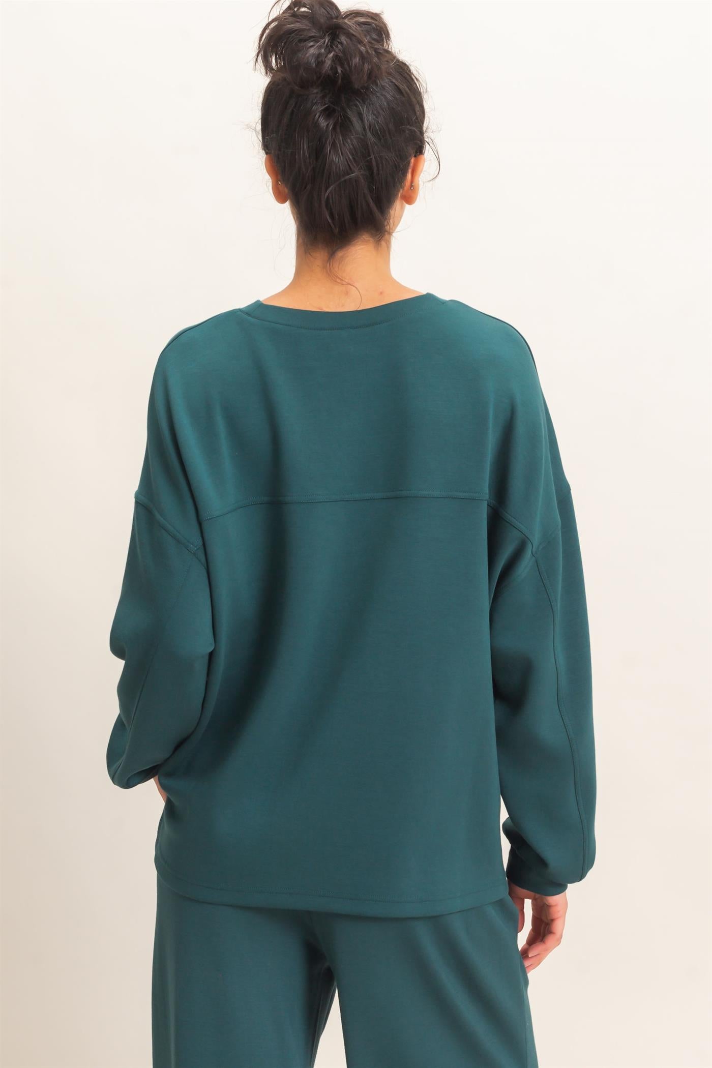 Wholesale Oversized Crew Neck Top Sweatshirts DZ26E388 DEEP GREEN DOUBLE ZERO