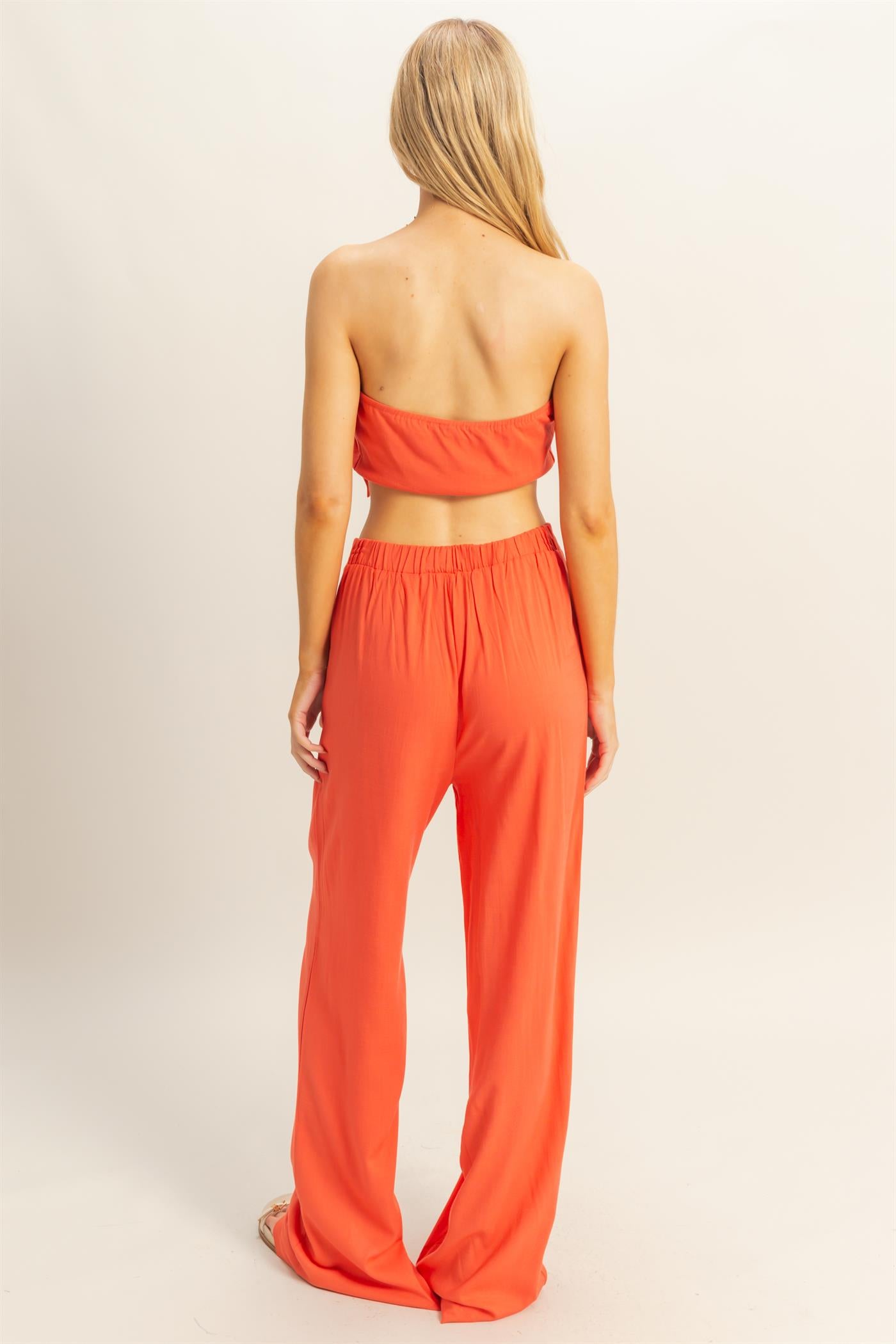 Wholesale Stretch Linen Top And Pants Set Clothing HF25E016-SET ORANGE RED HYFVE