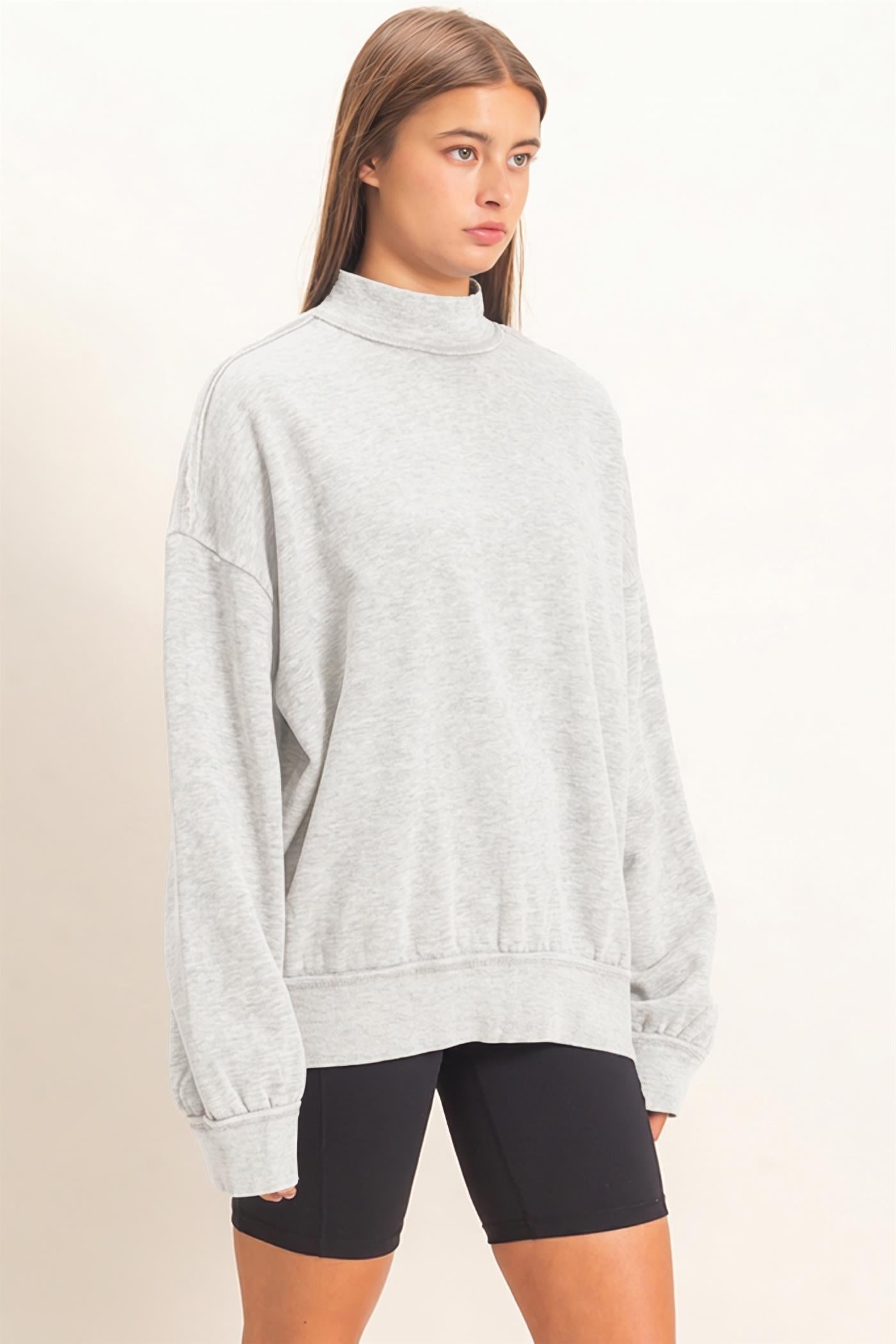 Wholesale Acid Washed Mock Neck Sweatshirt Sweatshirts DZ26E656 HEATHER GRAY DOUBLE ZERO