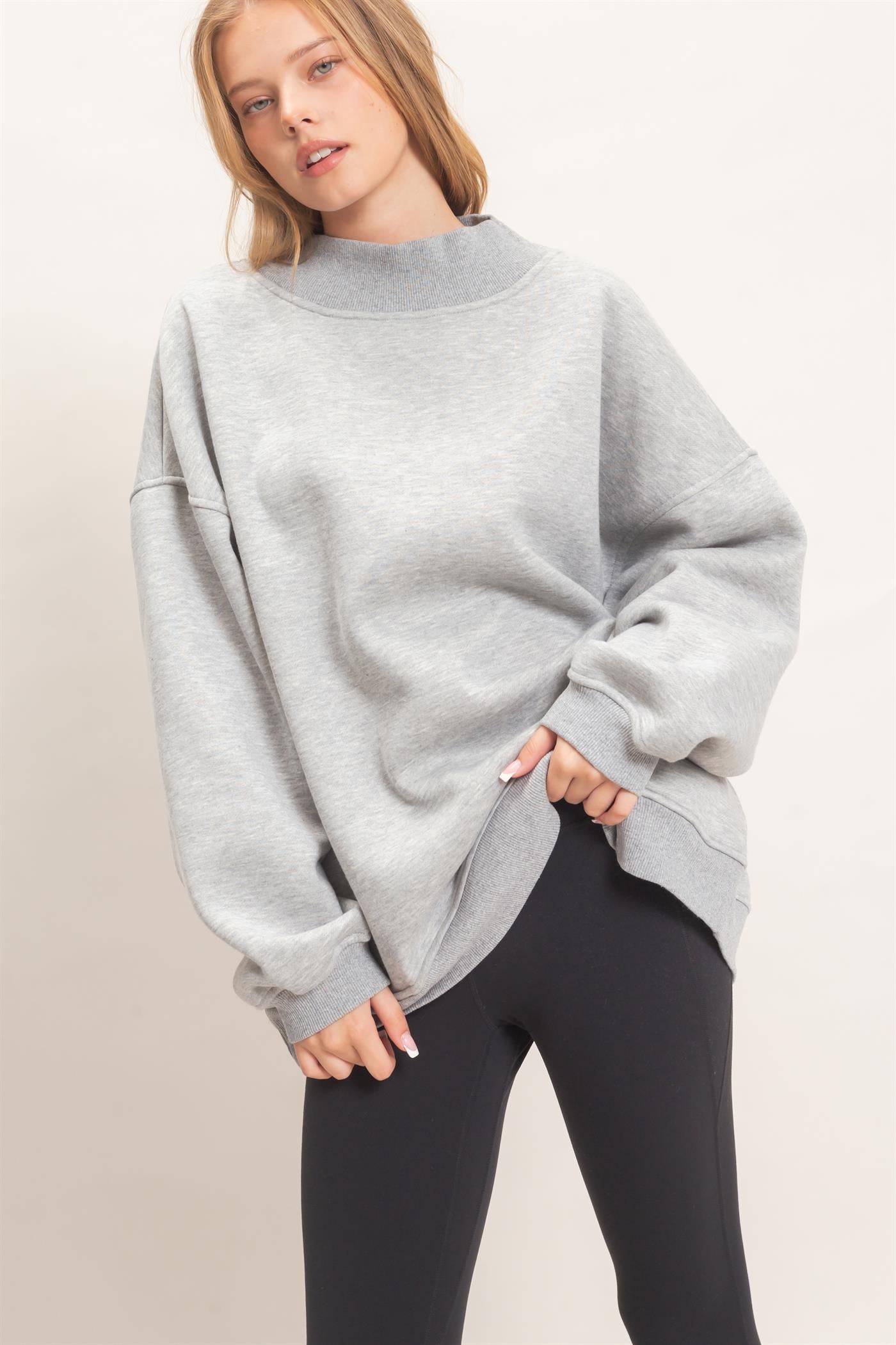 Wholesale Enzyme Washed Mock Neck Sweatshirt Sweatshirts HF26E222 H.GRAY HYFVE