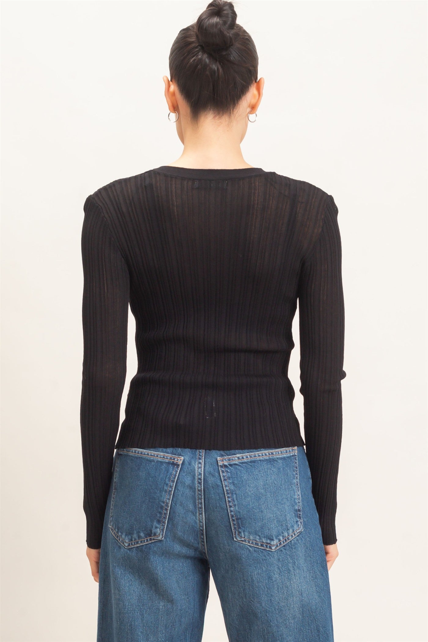 Wholesale Ribbed V-Neck Cardigan Cardigans HF26E154 BLACK HYFVE