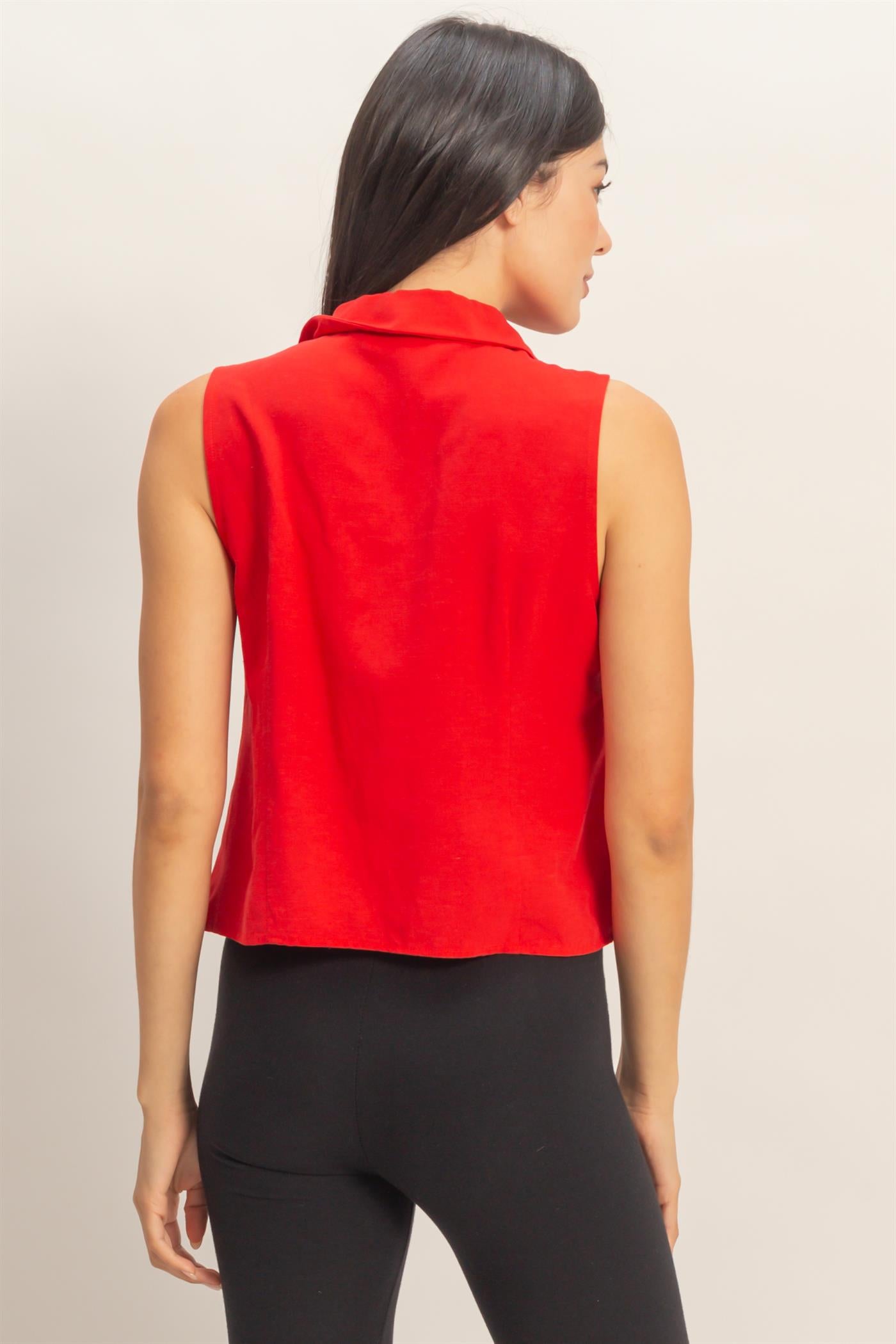 Wholesale Sleeveless Lyocell Linen Button Front Top Clothing Tops DZ26C189 RED DOUBLE ZERO