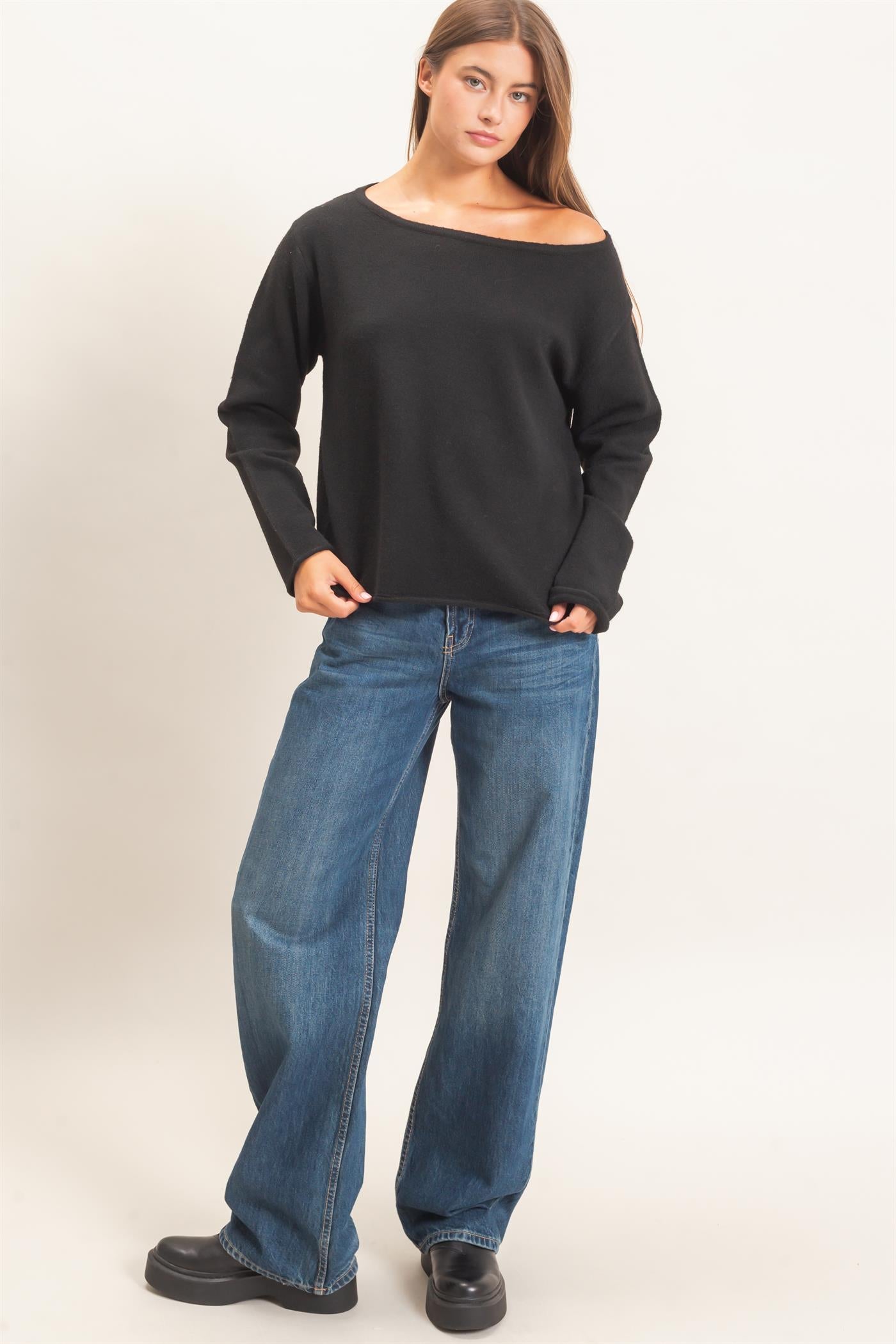 Wholesale Off The Shoulder Sweater Sweaters DZ26E652 BLACK DOUBLE ZERO