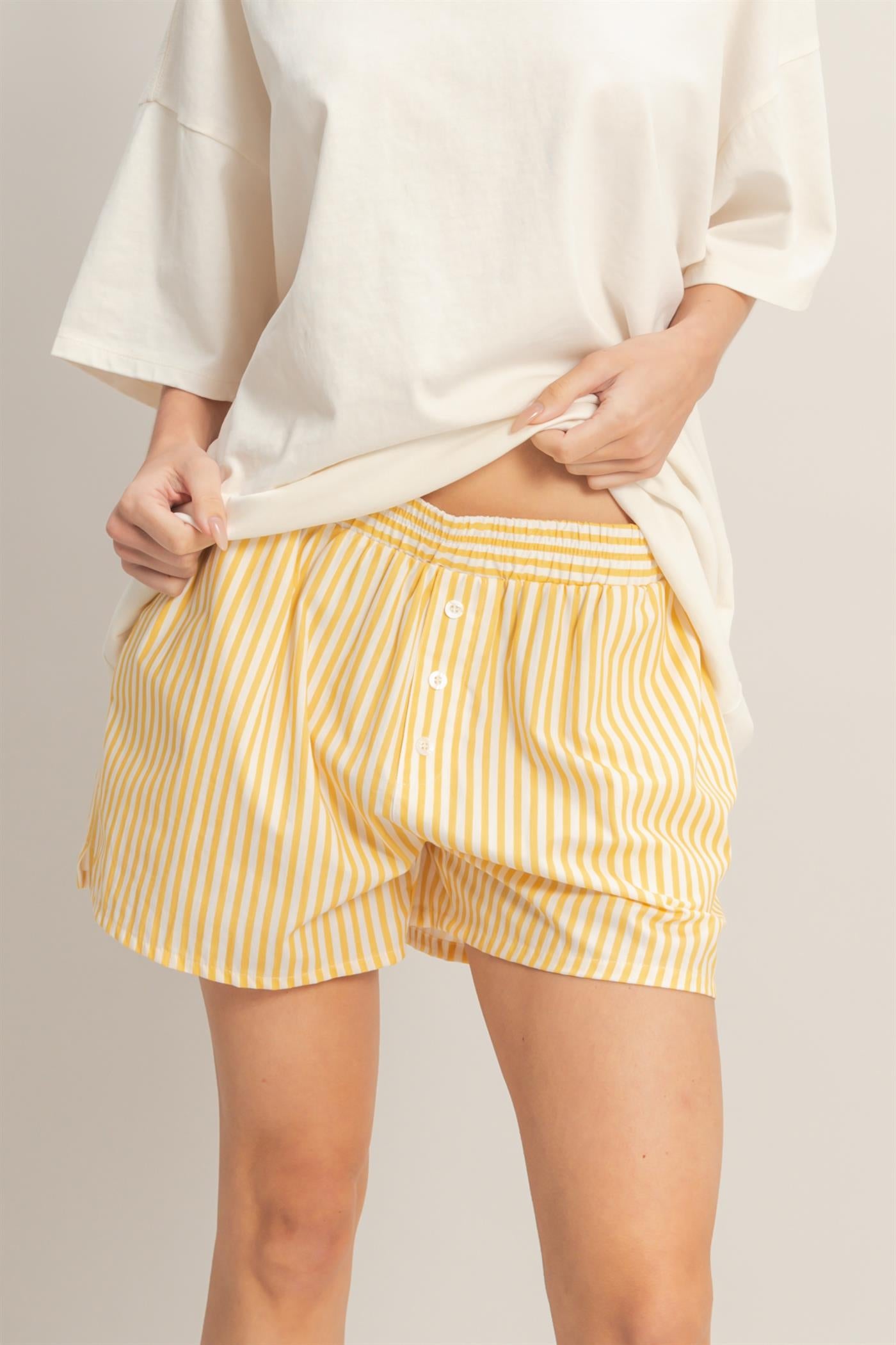 Wholesale Striped Elastic Waist Boxer Shorts Shorts DZ26C039 YELLOW DOUBLE ZERO