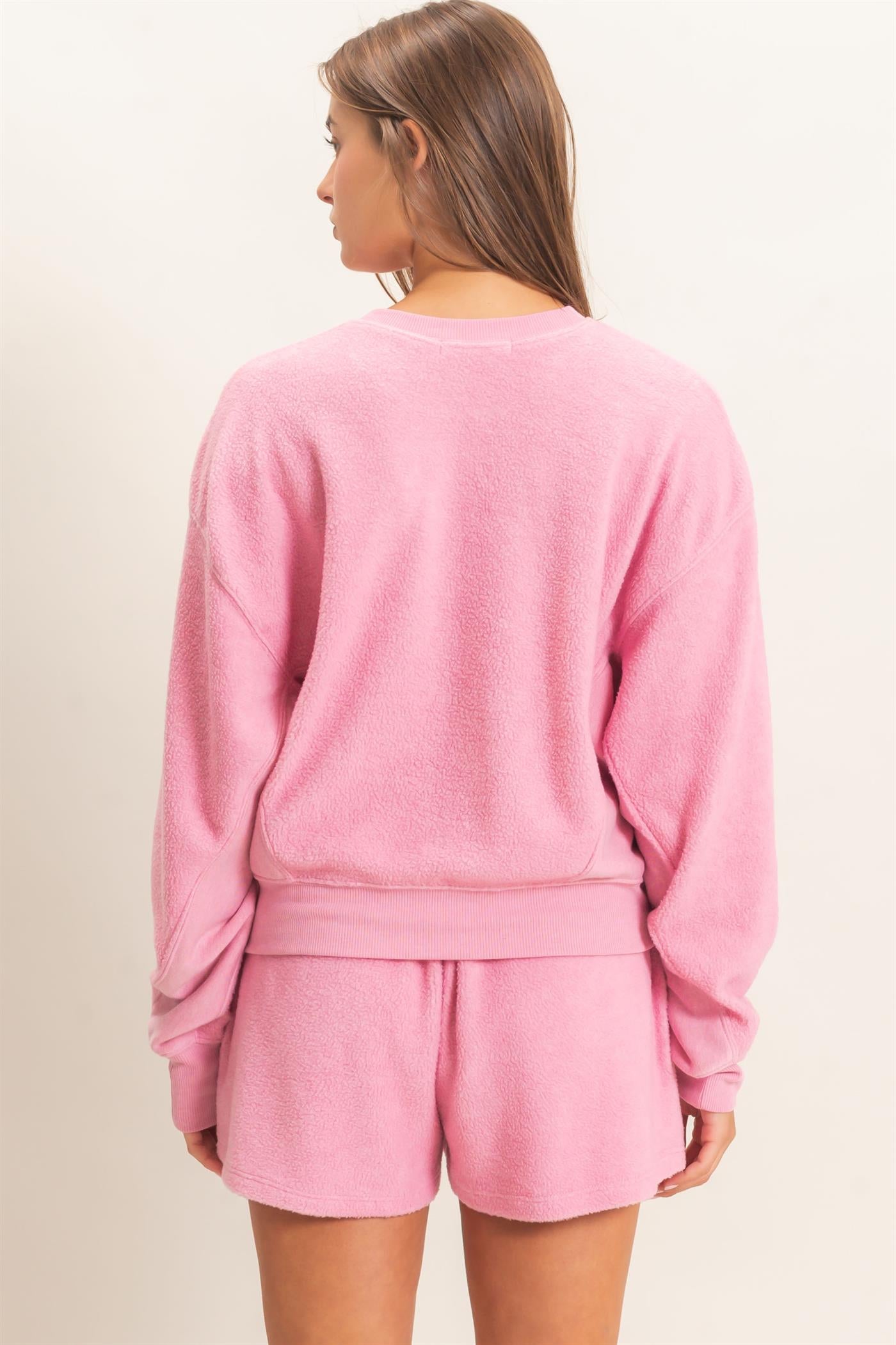 Wholesale Contrast Sweatshirt & Shorts Set Clothing DZ25F478-SET PINK DOUBLE ZERO