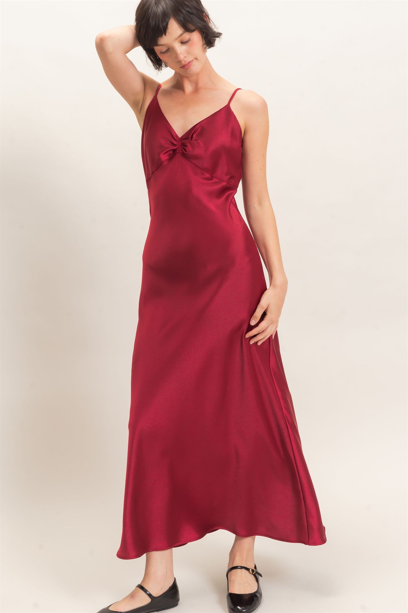 Wholesale Satin Slip Dress With Spaghetti Straps Dresses DZ26E380 BURGUNDY DOUBLE ZERO