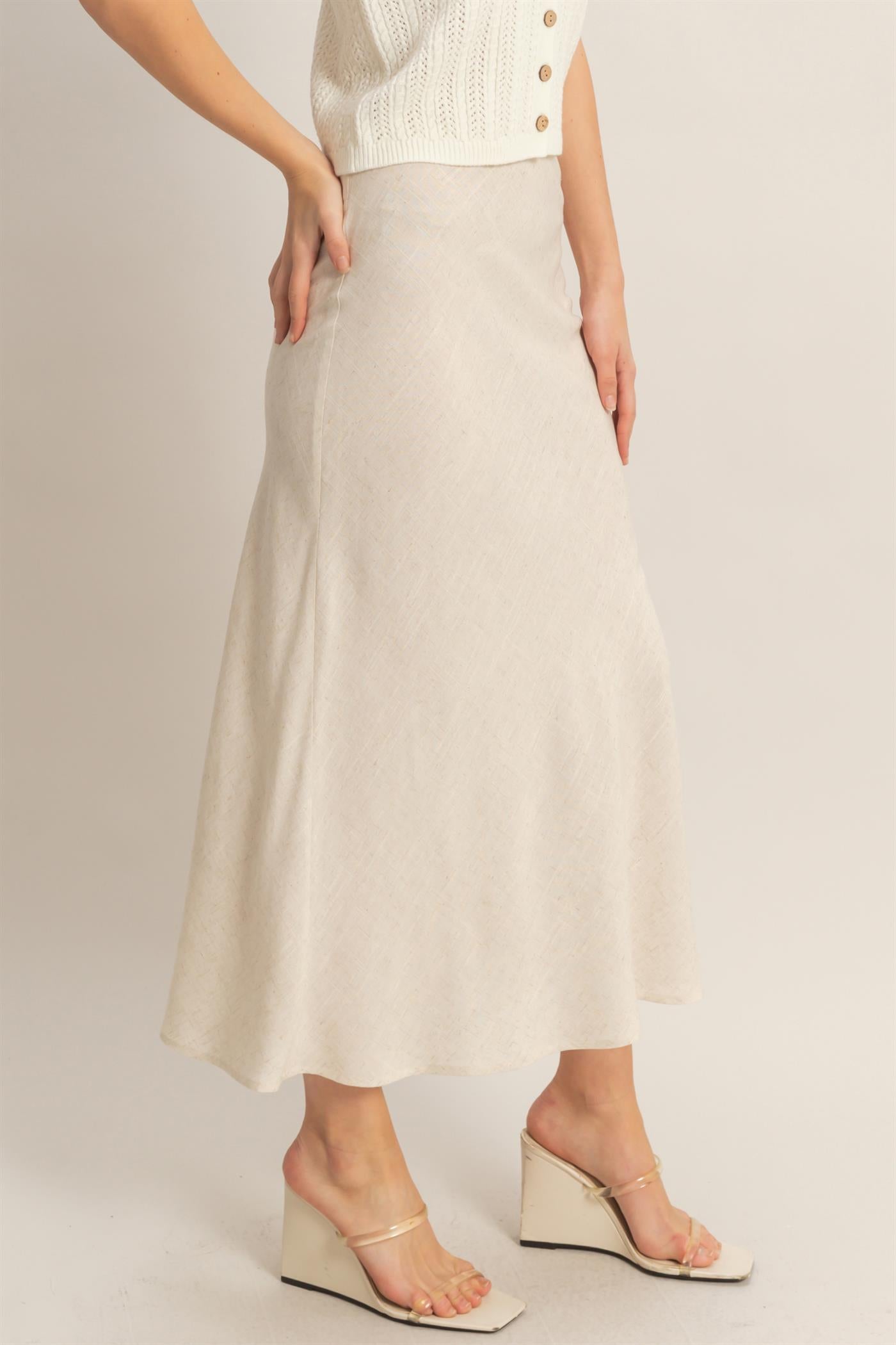 Wholesale Maxi Skirt With Elastic Waistband Skirts HF26A473-D OATMEAL HYFVE