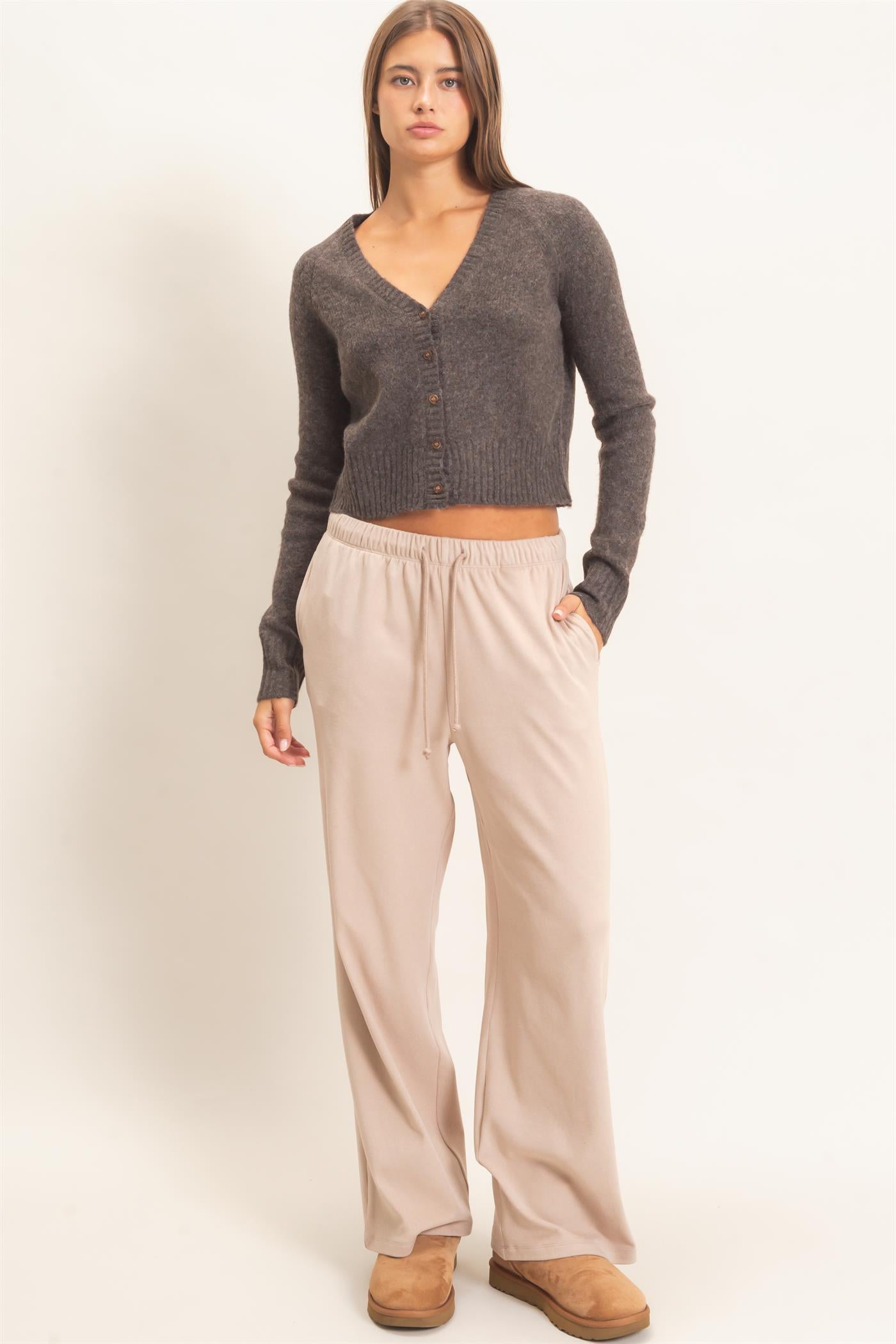 Wholesale Wide Leg Pants With Drawcord Pants DZ26E288 TAUPE DOUBLE ZERO