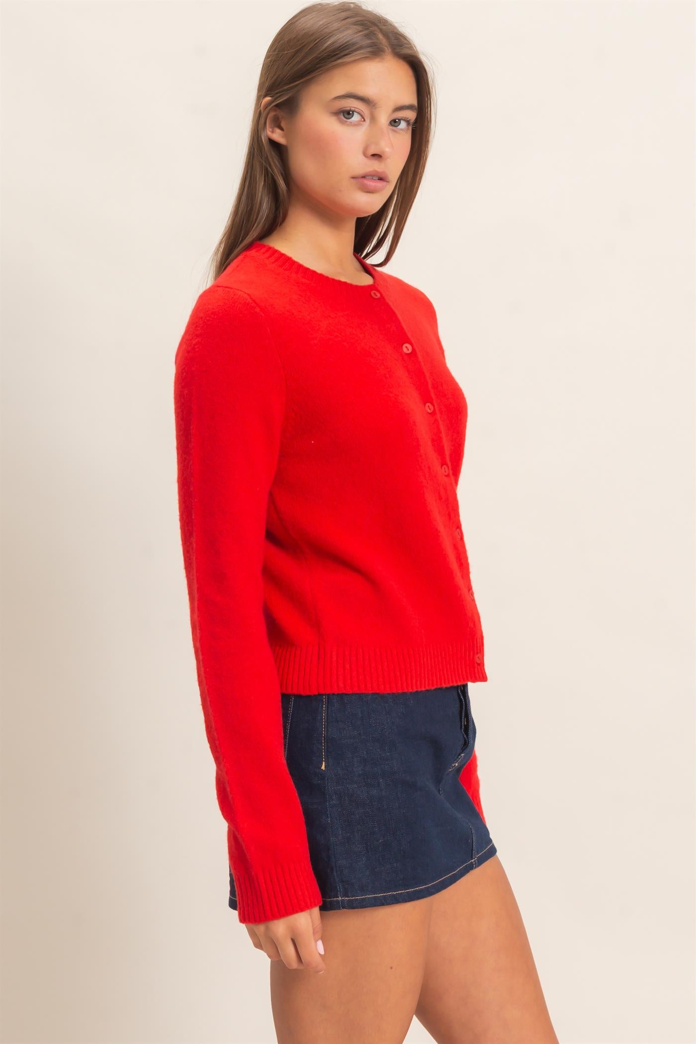 Wholesale Crew Neck Cardigan Cardigans DZ26E119 RED DOUBLE ZERO