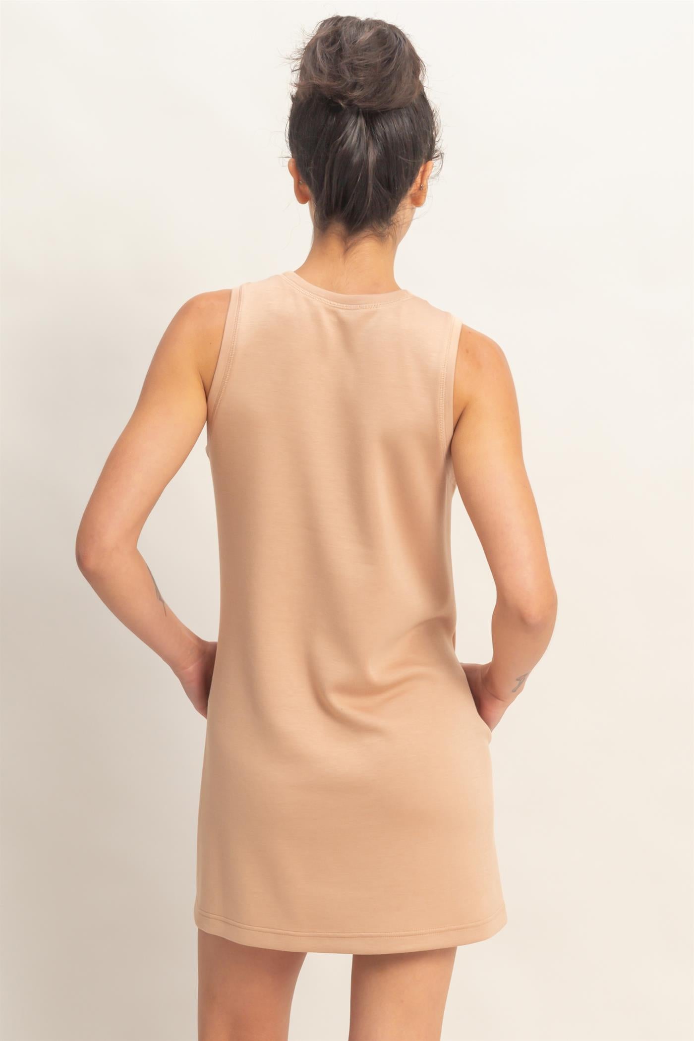 Wholesale Crew Neck Tank Mini Dress Dresses DZ26C702 DARK TAUPE DOUBLE ZERO