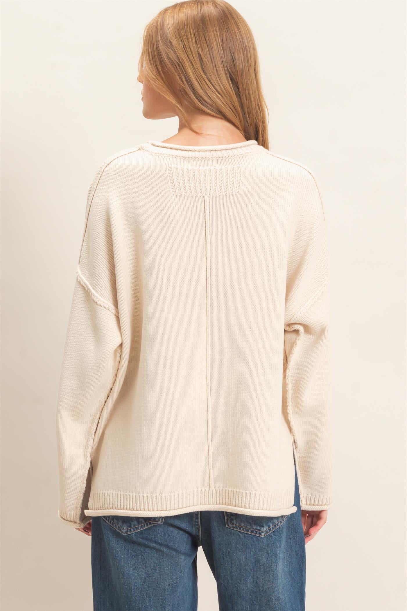 Wholesale Ribbed Crew Neck Sweater Sweaters HF26E769 SAND IVORY HYFVE