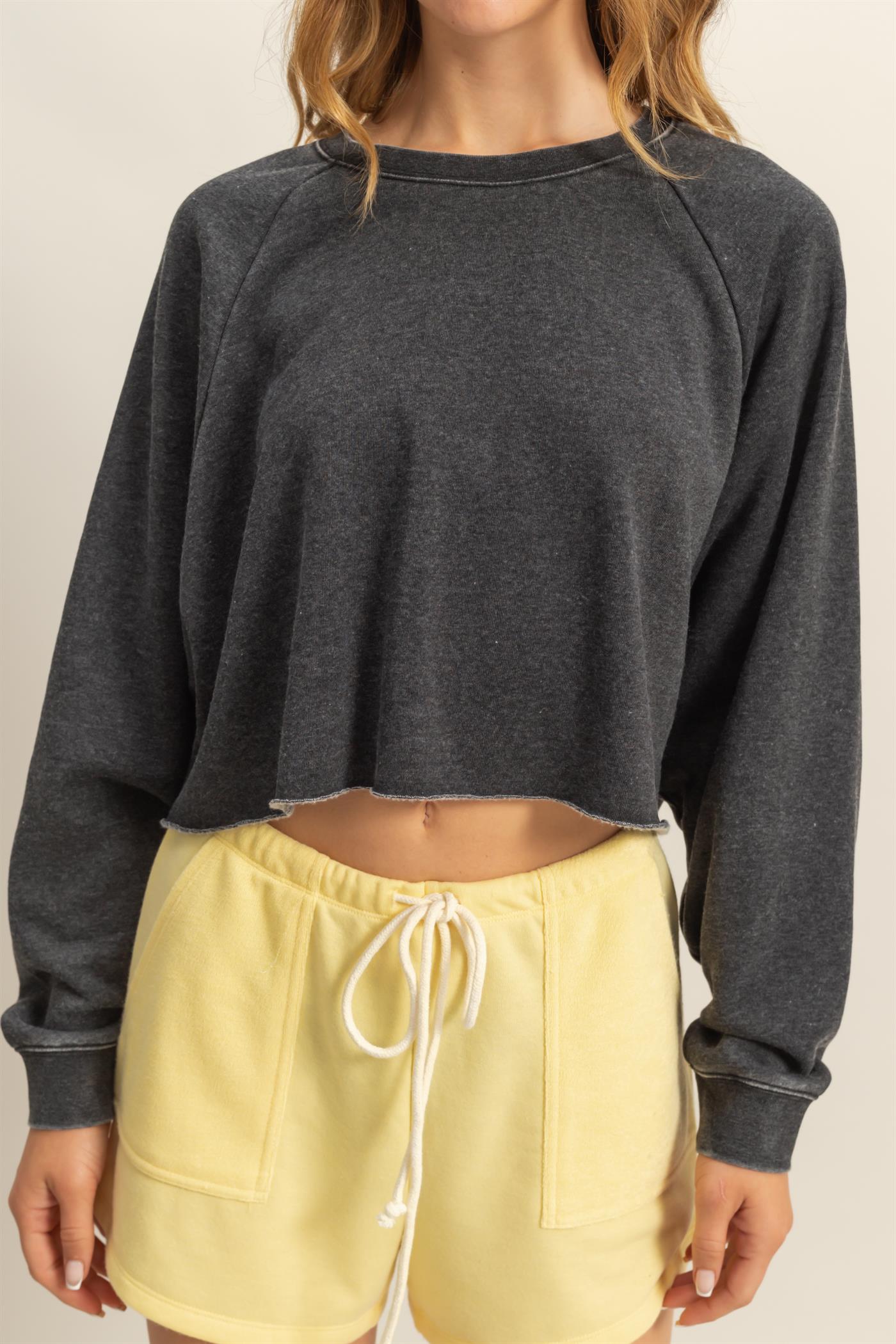 Wholesale Laid Back Crop Sweatshirt Sweatshirts DZ25C445 BLACK DOUBLE ZERO