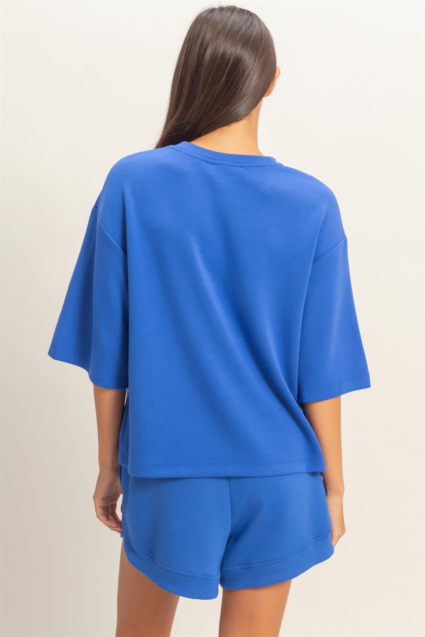 Wholesale Scuba Short Sleeve Boxy Top T-Shirts DZ26A271 COBALT DOUBLE ZERO