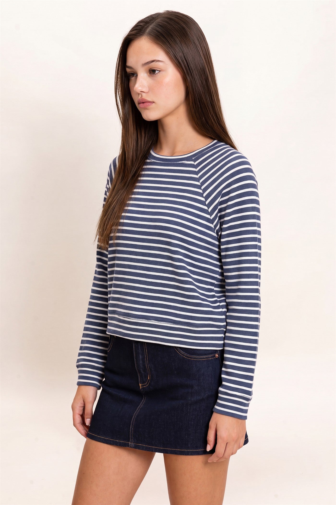 Wholesale Striped Waffle Knit Raglan Top Clothing Tops DZ26E450 NAVY DOUBLE ZERO
