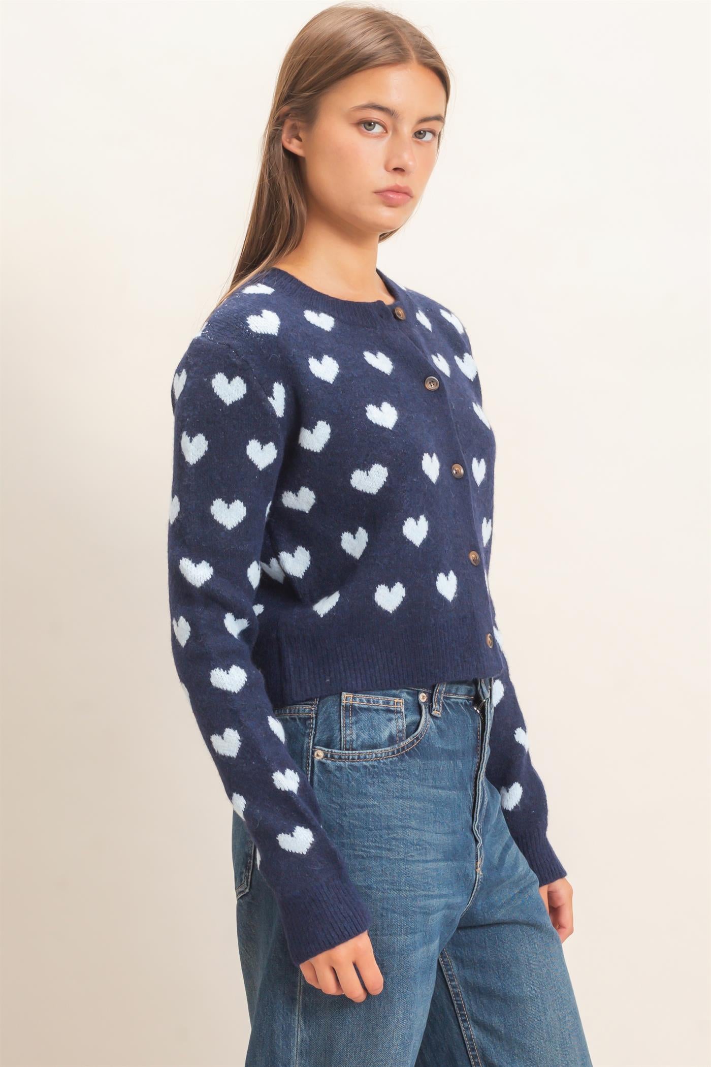 Wholesale Heart Pattern Cardigan Cardigans DZ26E320 NAVY DOUBLE ZERO