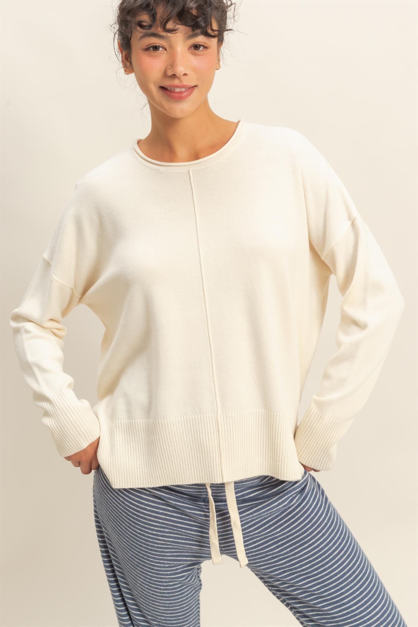 Wholesale Roll Neck Seam Detail Sweater Sweaters DZ26C975 CREAM DOUBLE ZERO