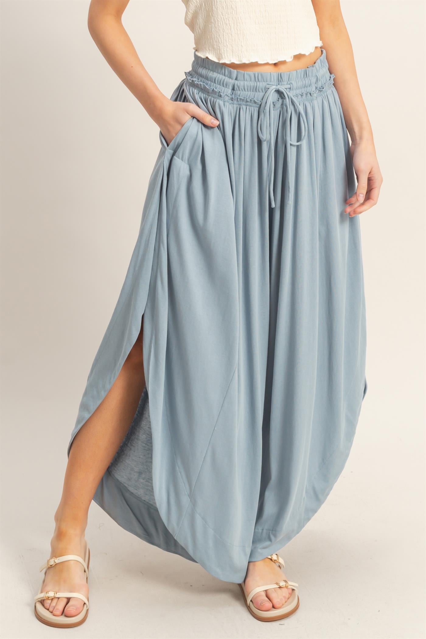 Wholesale Tulip Hem Wide-Leg Pants Pants HF26C047 LIGHT BLUE HYFVE