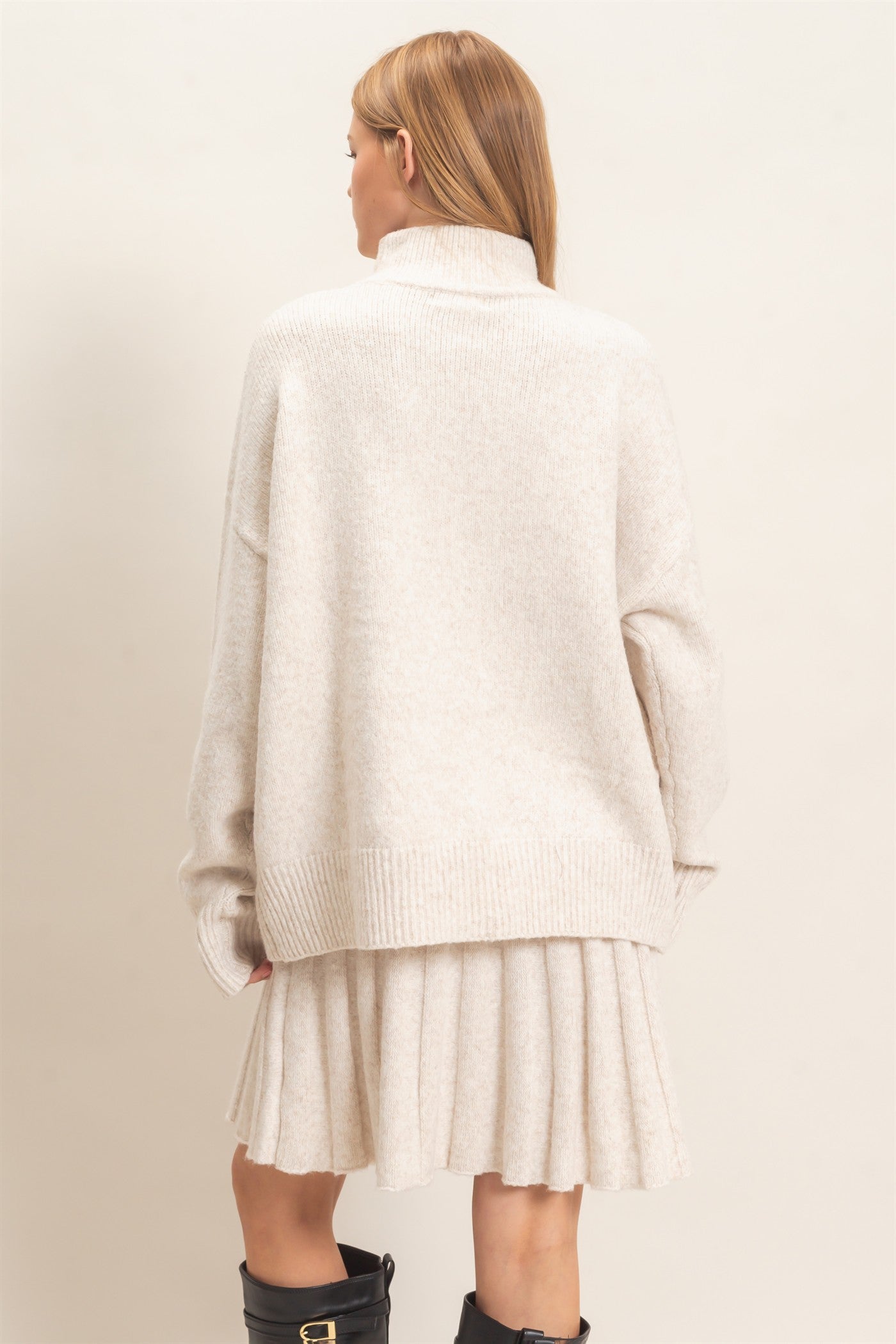 Wholesale Mock Neck Sweater And Pleated Skirt Set Clothing HF26F232-SET ECRU HYFVE