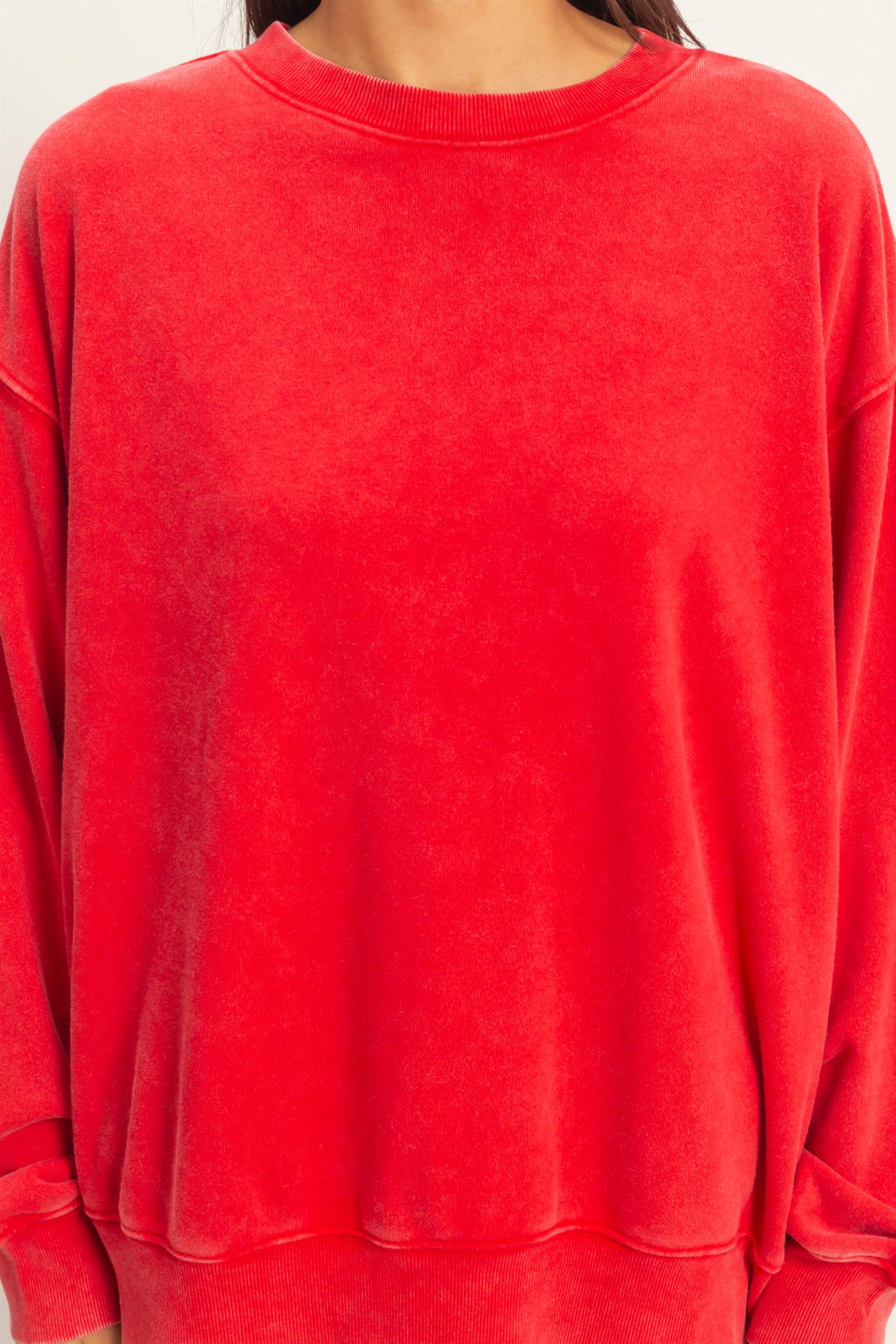 Wholesale Mineral Washed Crew Neck Sweatshirt Sweatshirts DZ26A262 RED DOUBLE ZERO