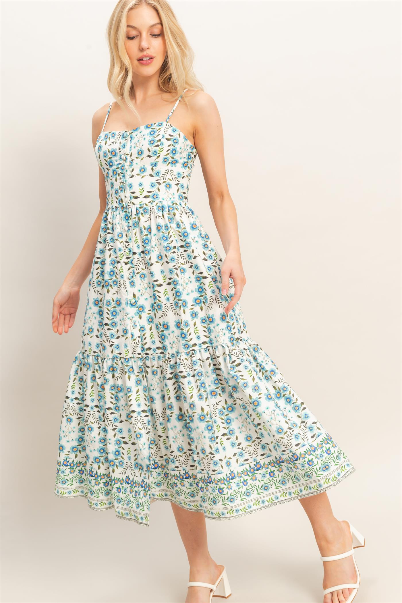 Wholesale Floral Print Spaghetti Strap Dress Dresses HF26C548 BLUE HYFVE