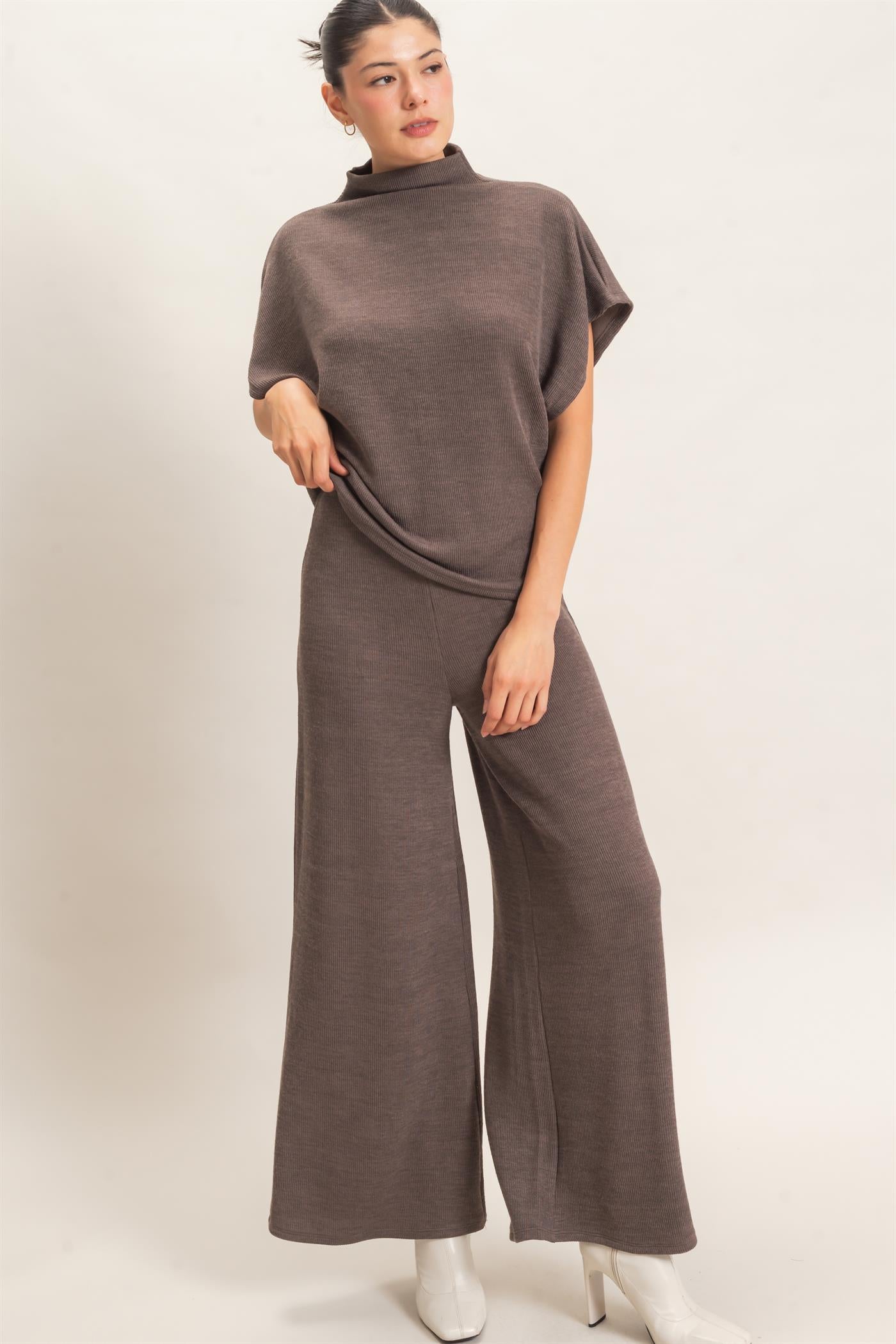 Wholesale Dolman Sleeve Top And Pant Set Clothing HF26F225-SET-D CHARCOAL HYFVE